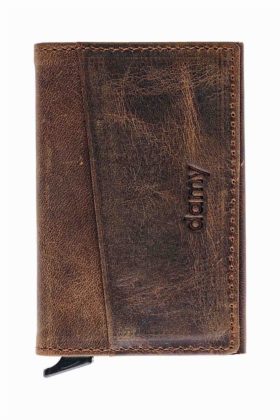 Hakiki Deri Unisex Mekanizmalı Kartlık 611CR - Koyu Taba