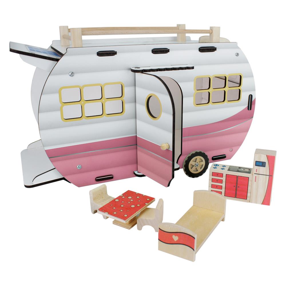 Ahşap Işıklı Oyuncak Karavan - Pembe