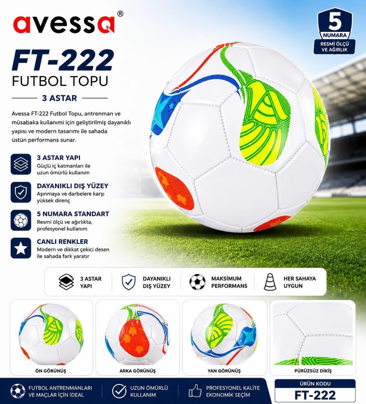 Avessa Ft-222 Futbol Topu 3 Astar Beyaz