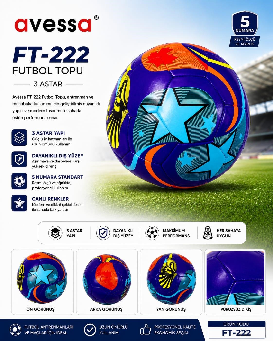 Avessa Ft-222 Futbol Topu 3 Astar Lacivert