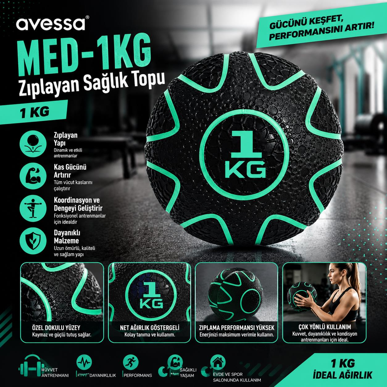Avessa Med-1Kg Zıplayan Sağlık Topu 1Kg