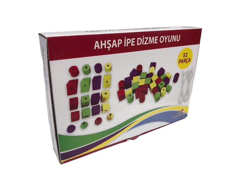 Ahşap İpe Boncuk  Dizme Oyunu 52 Parça