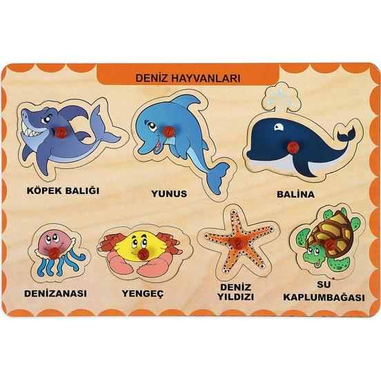Ahşap Tutmalı Puzzle - Deniz Hayvanları