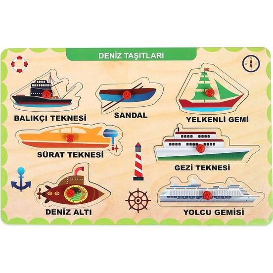 Ahşap Tutmalı Puzzle - Deniz Taşıtları