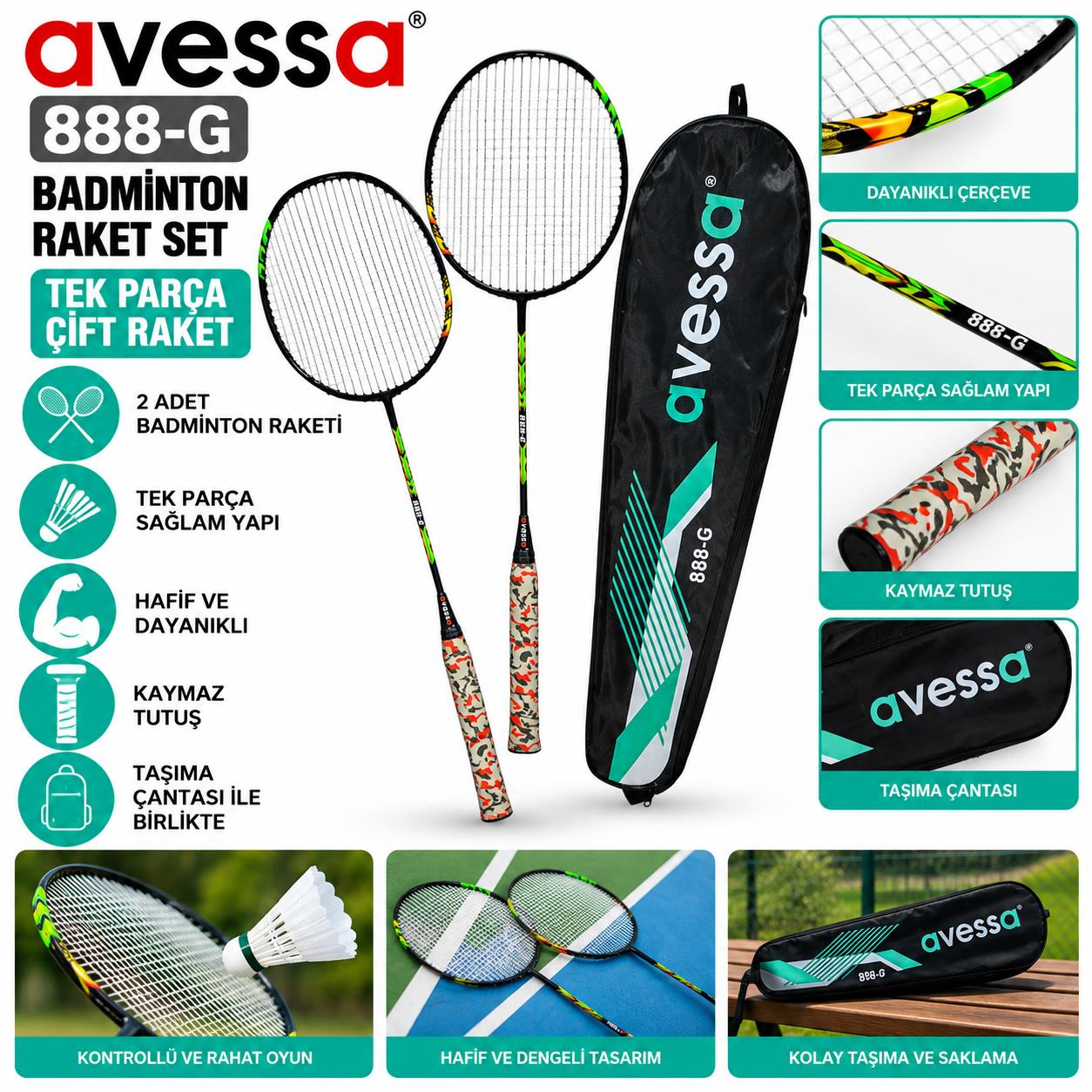 Avessa 888-G Badmington Raket Seti