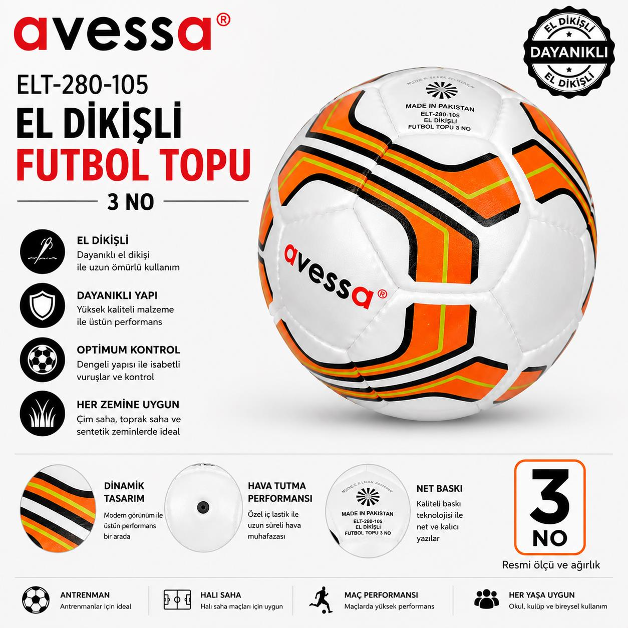 Avessa Elt-280-103 El Dikişli Futbol Topu No3 Sarı