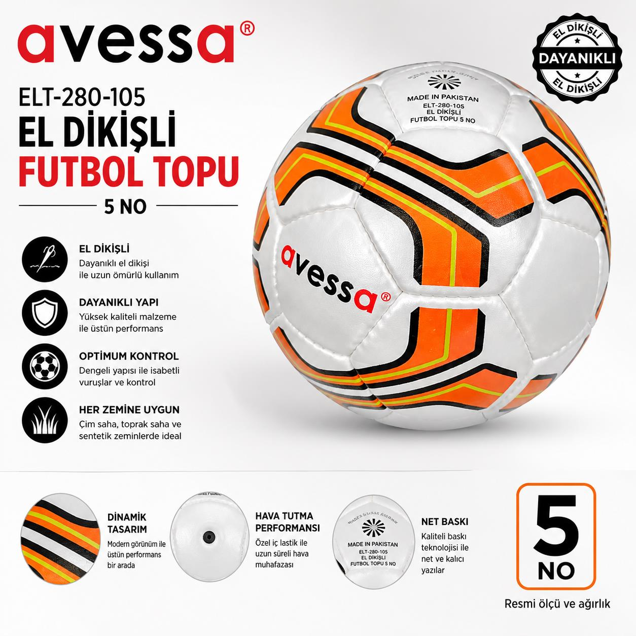 Avessa Elt-280-105 El Dikişli Futbol Topu No5 Sarı