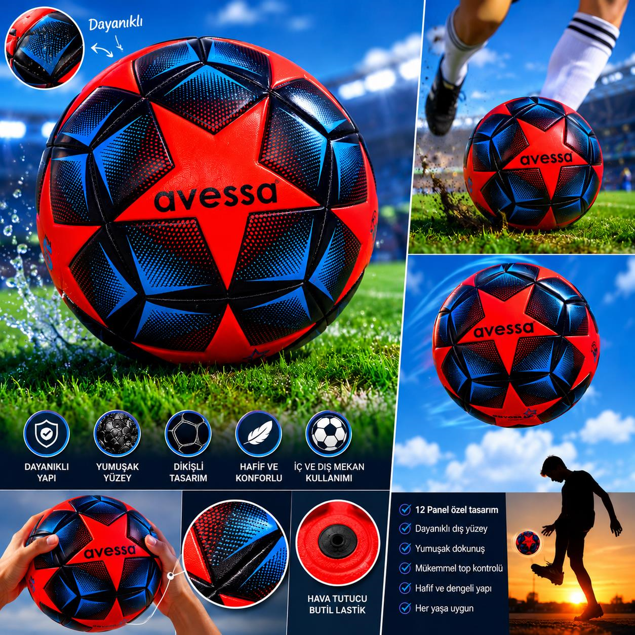 Avessa Estrella Futbol Topu 12 Panel Kırmızı