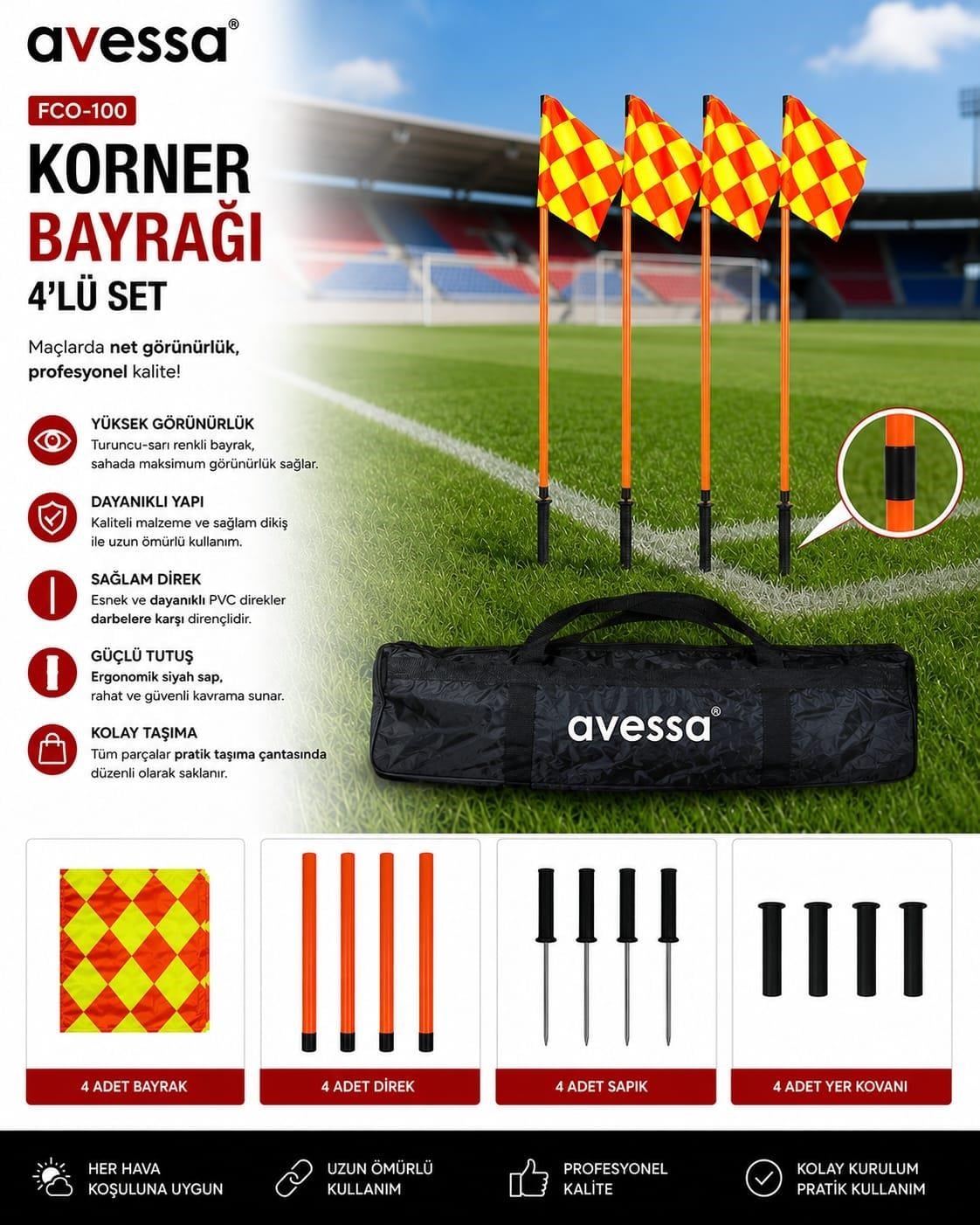 Avessa Fco-100 Korner Bayrağı 4lü Set