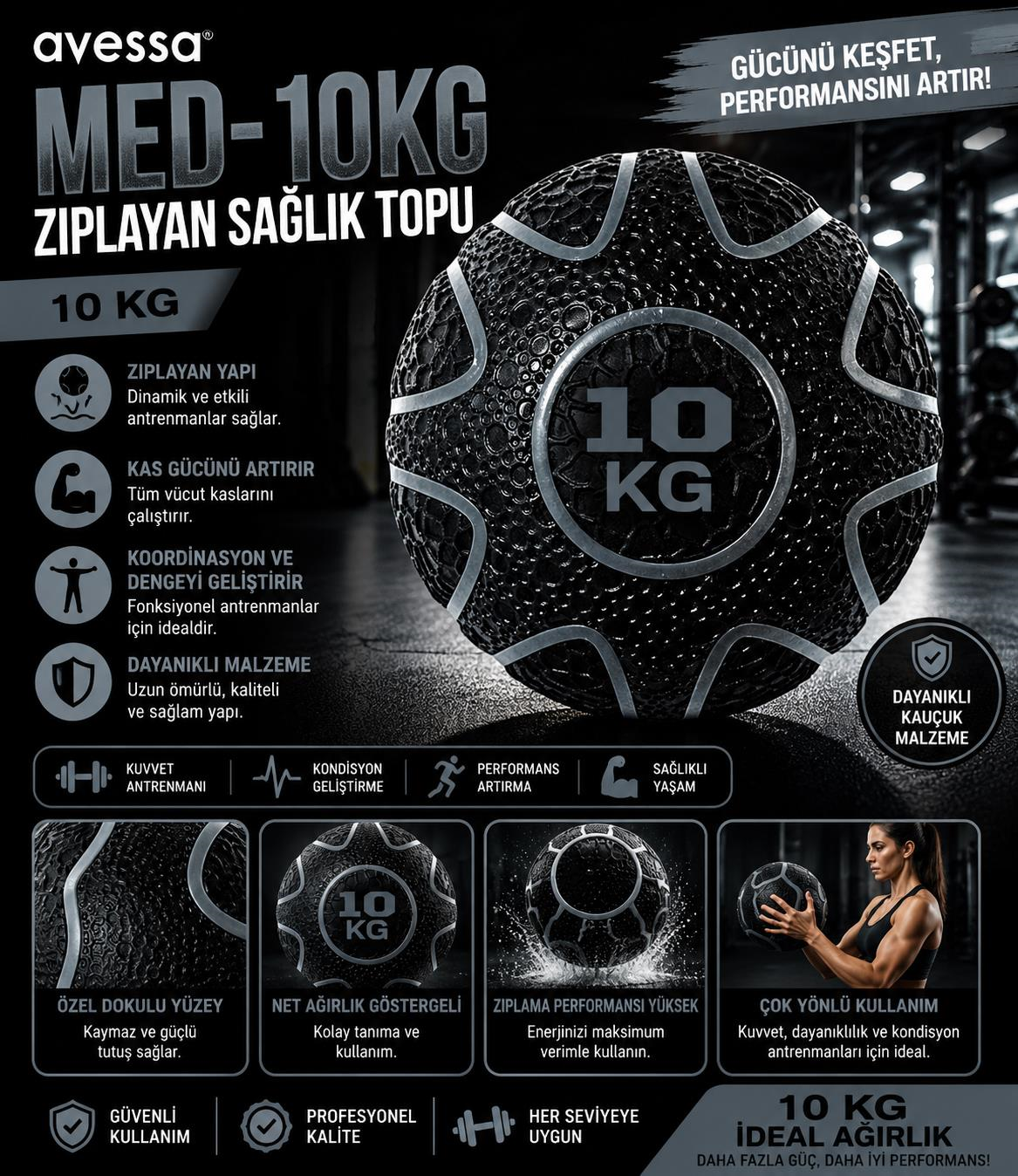 Avessa Med-10Kg Zıplayan Sağlık Topu 10 Kg