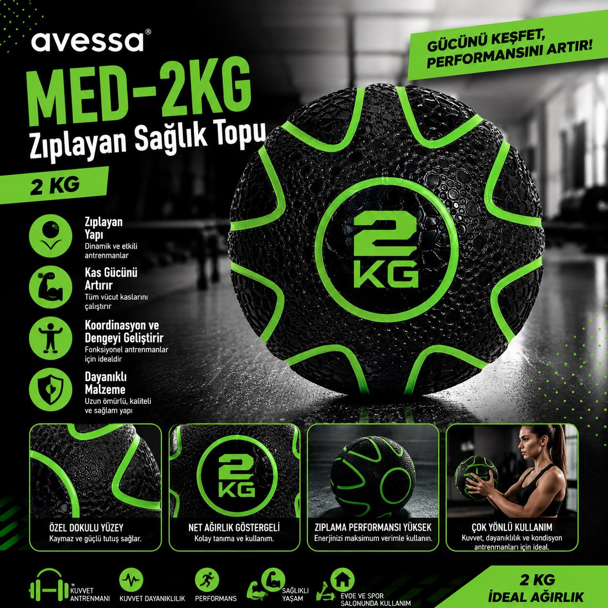 Avessa Med-2Kg Zıplayan Sağlık Topu 2 Kg
