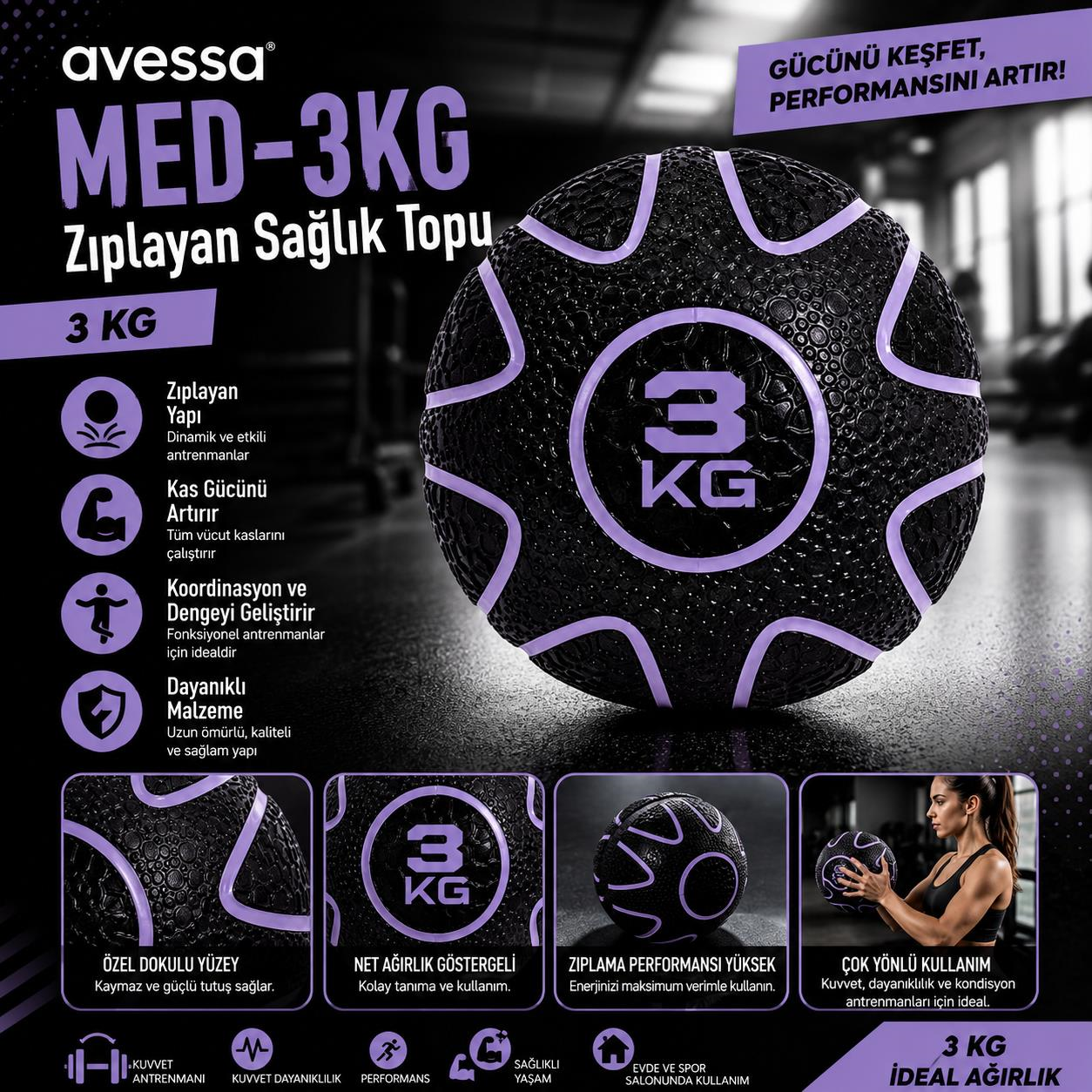 Avessa Med-3Kg Zıplayan Sağlık Topu 3Kg