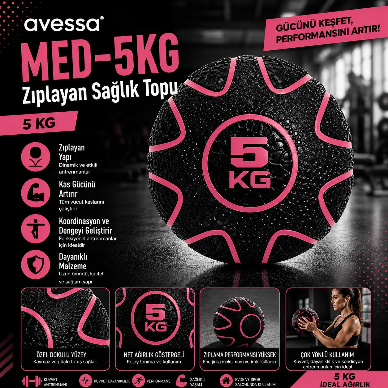 Avessa Med-5Kg Zıplayan Sağlık Topu 5Kg