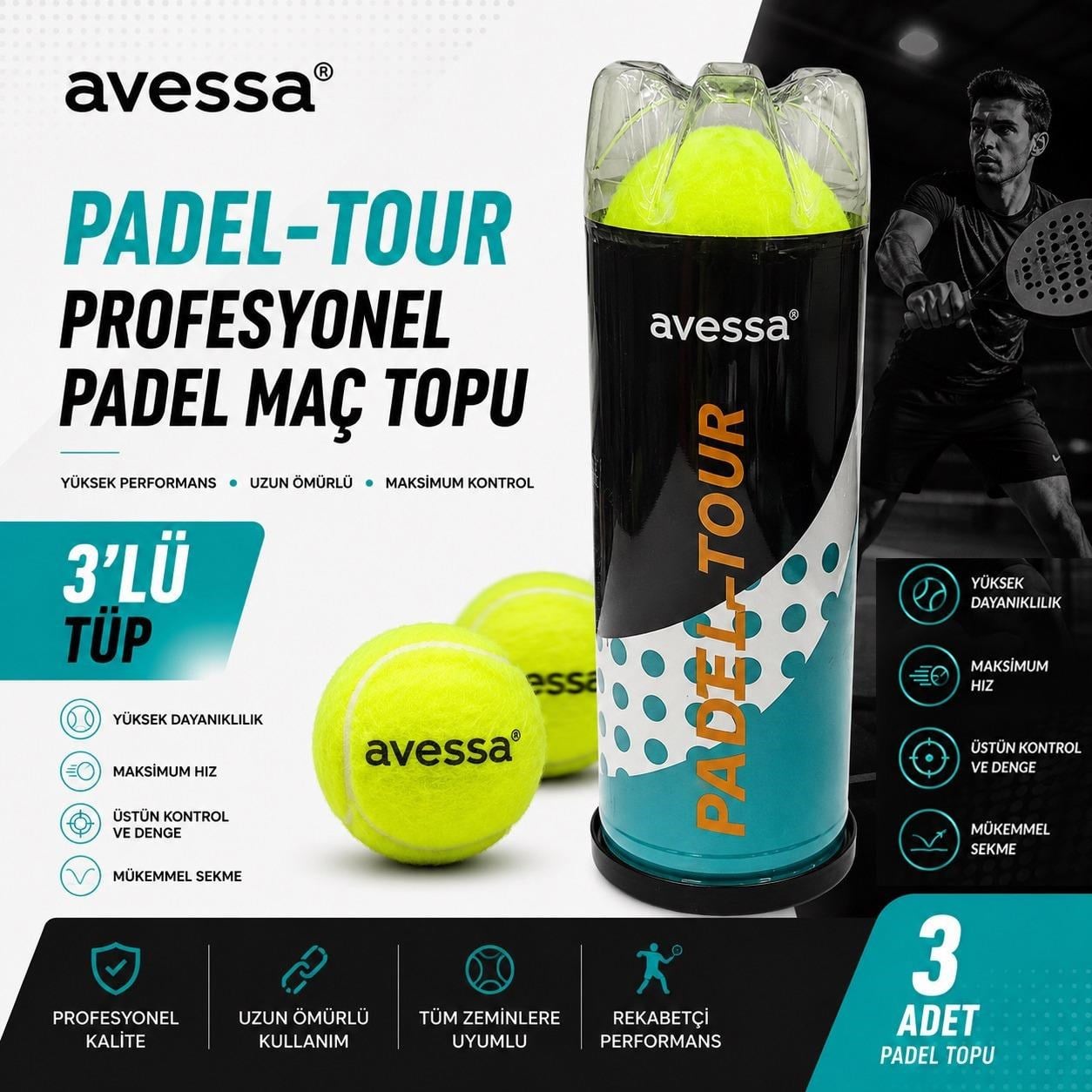 Avessa Padel-Tour Profesyonel Padel Maç Topu 3lü