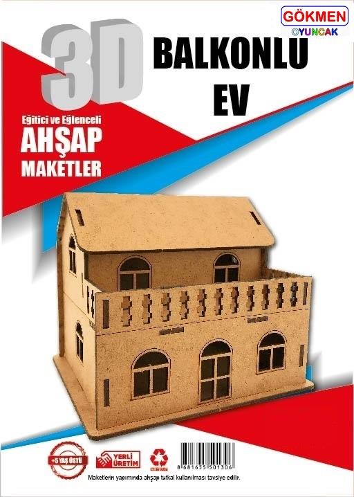 Balkonlu Ev - 3D Ahşap Maket