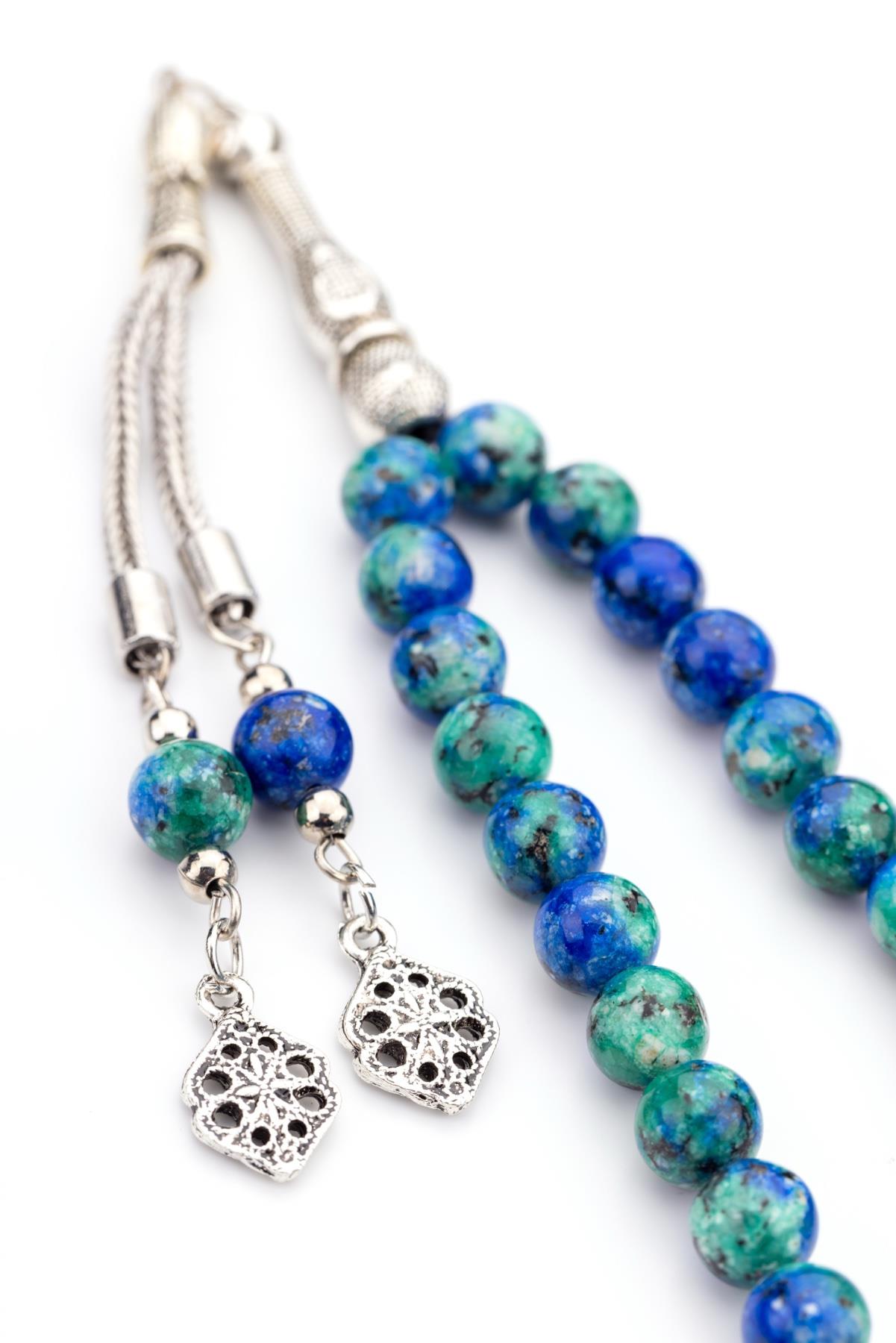  8 mm Azurit Ceyt Doğal Taş Tesbih