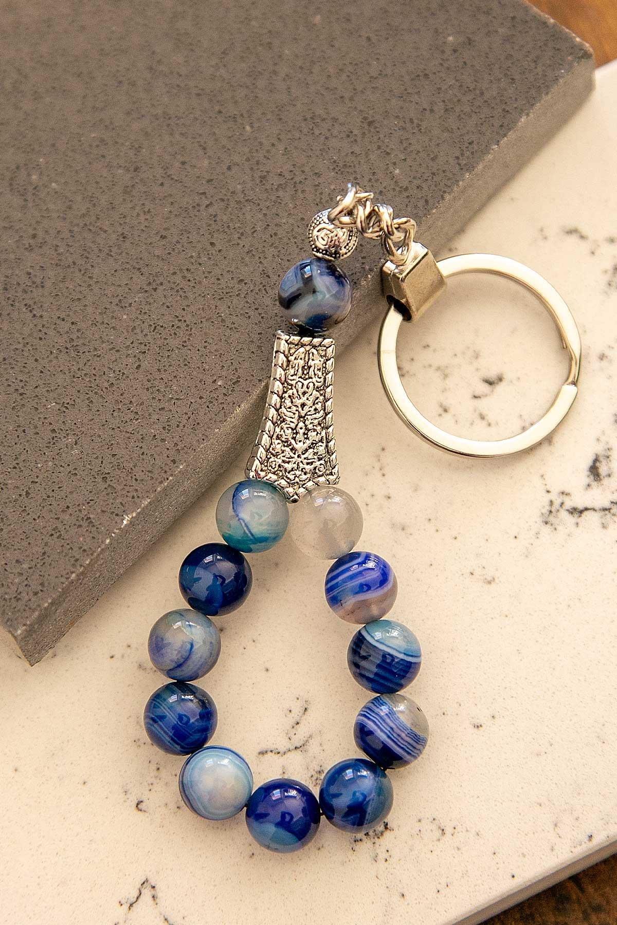 10 MM Mavi Akik Taşı Tesbih Anahtarlık