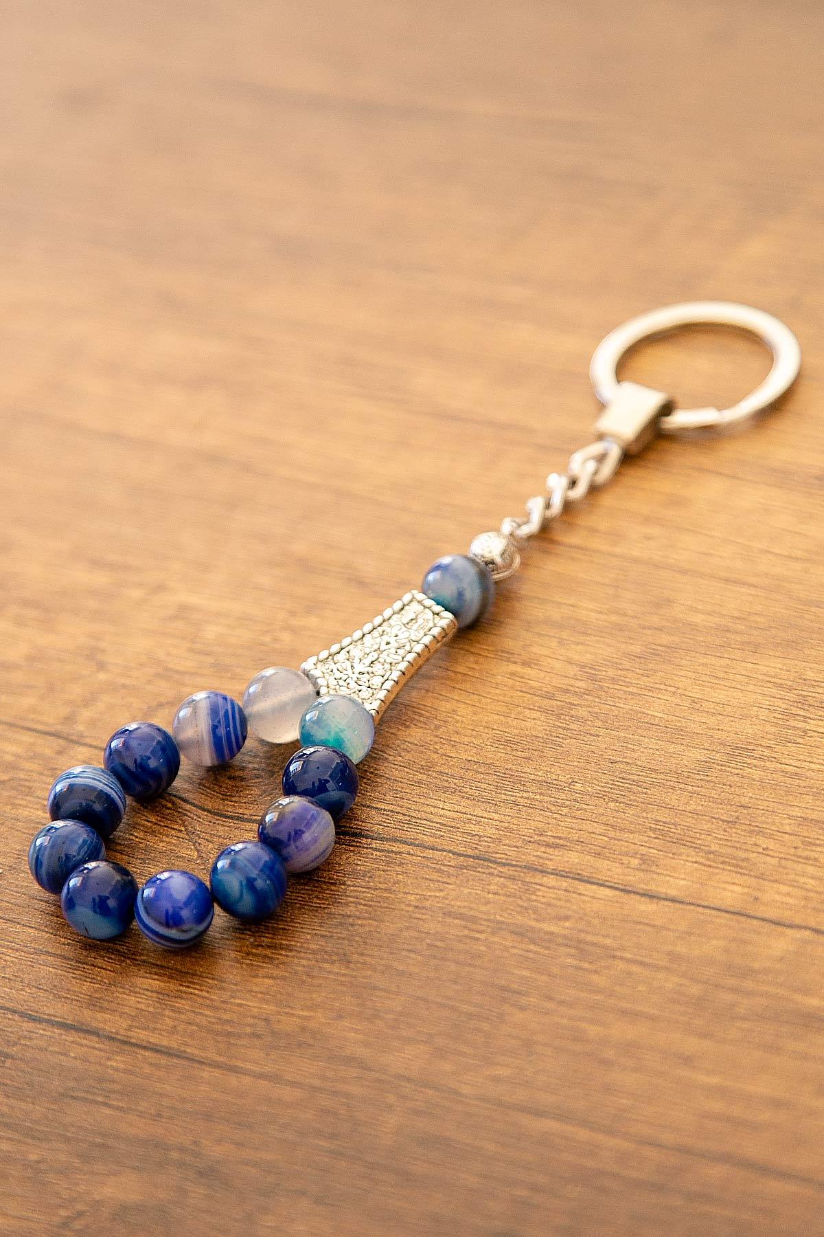 10 MM Mavi Akik Taşı Tesbih Anahtarlık