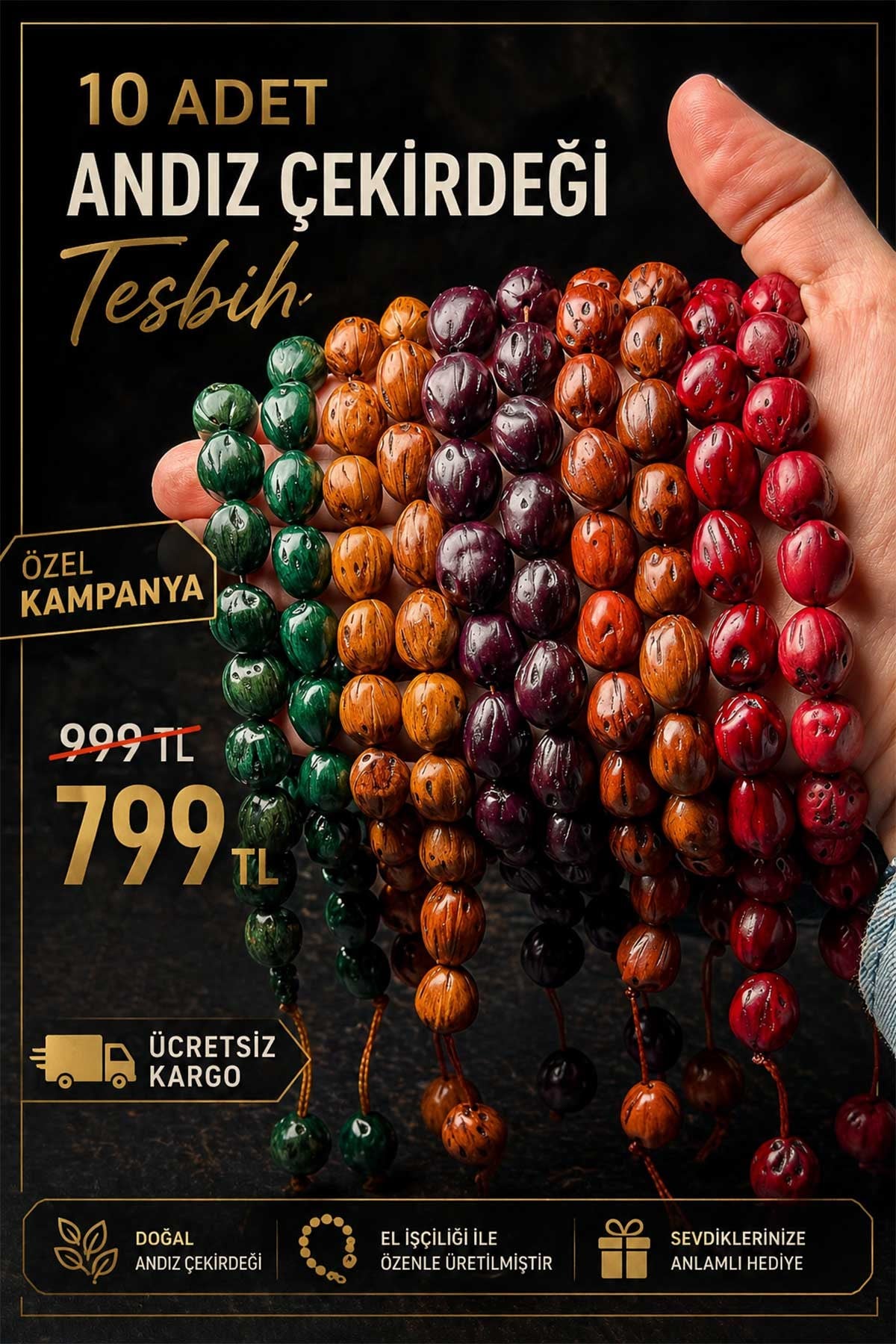 10lu Andız Çekirdeği Tesbih Seti Hediyelik