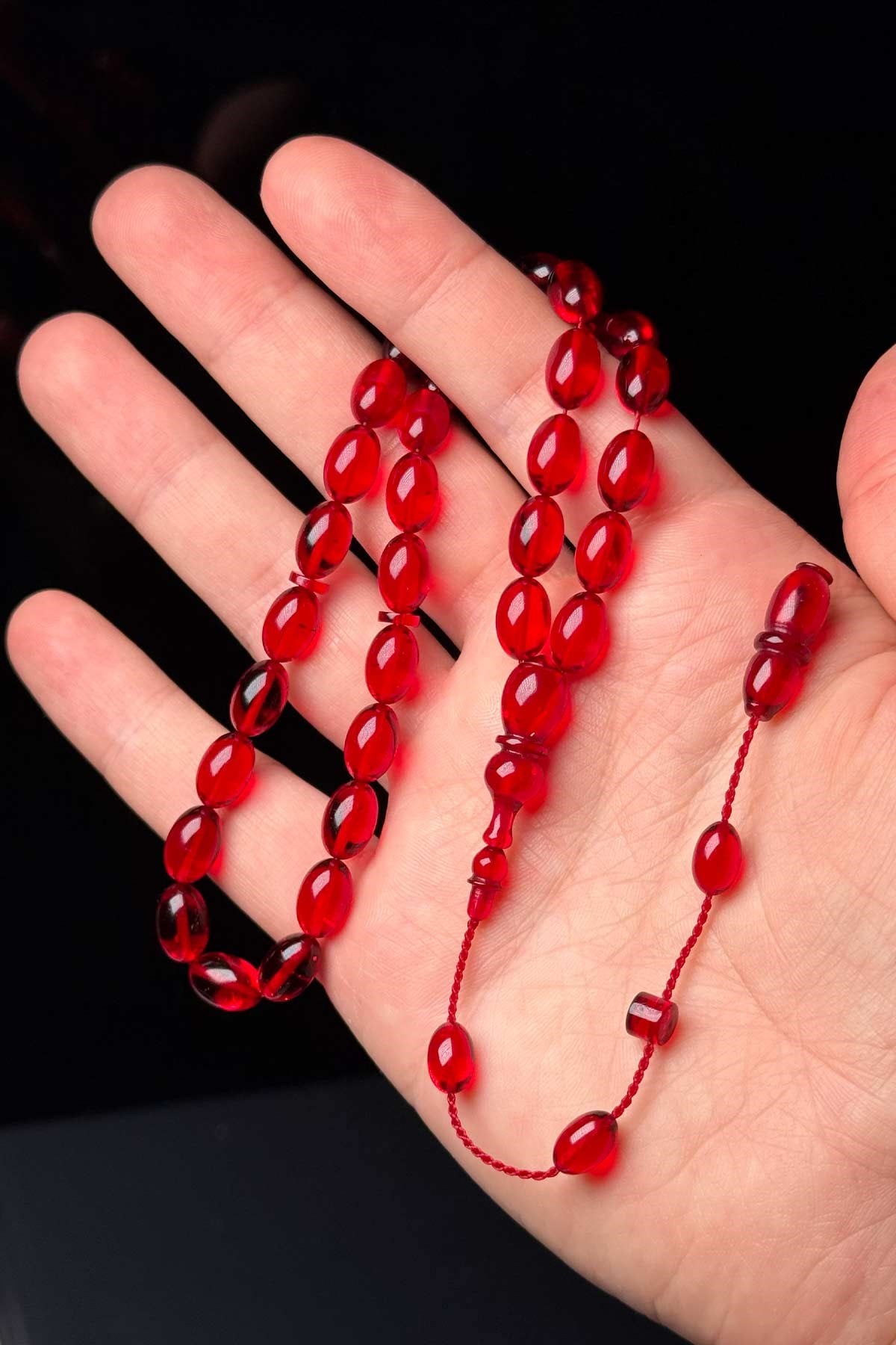 10x7 mm Güzel Çekimli Kırmızı Ateş Kehribar Tesbih 