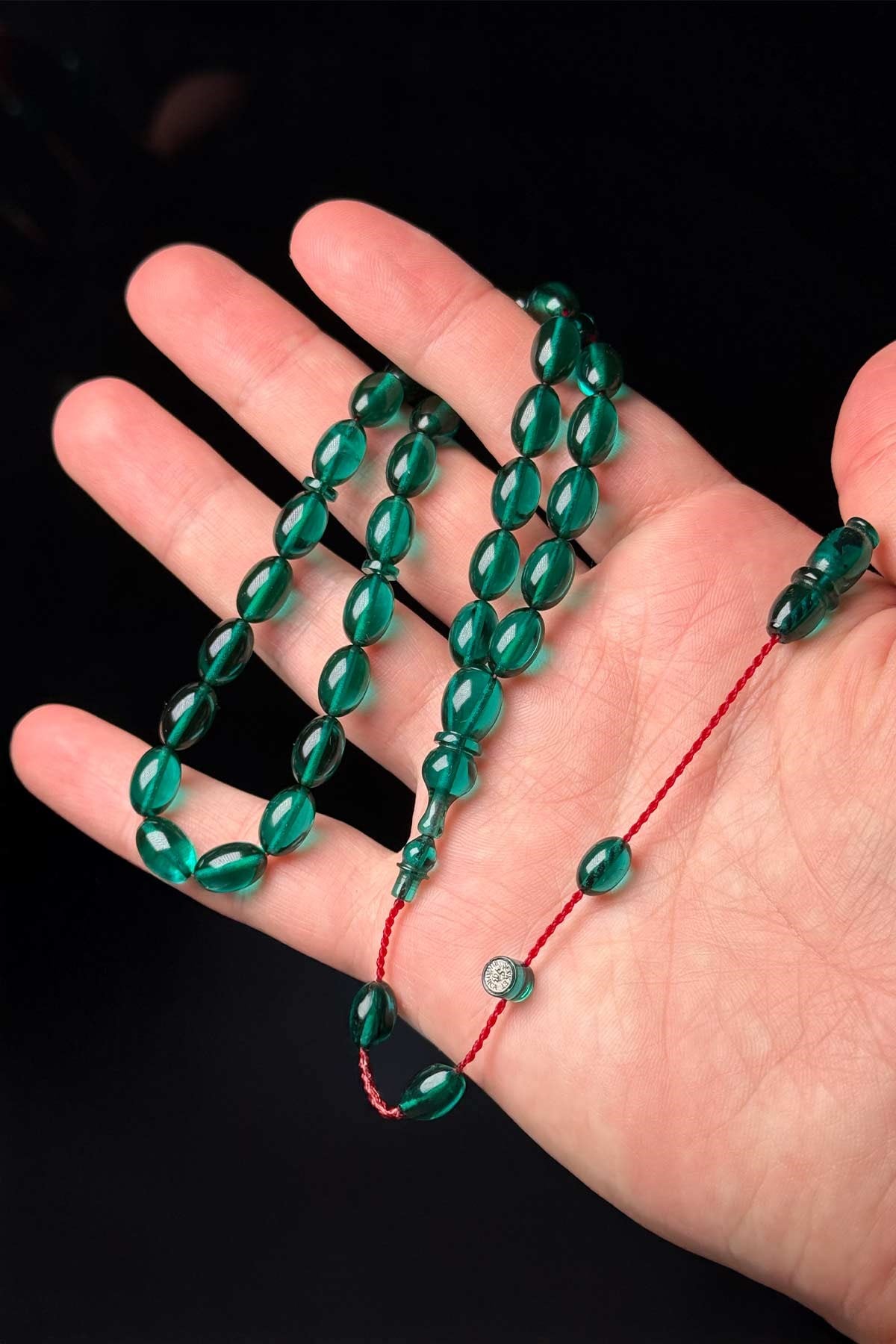 10x7 mm Güzel Çekimli Su Yeşili Ateş Kehribar Tesbih 