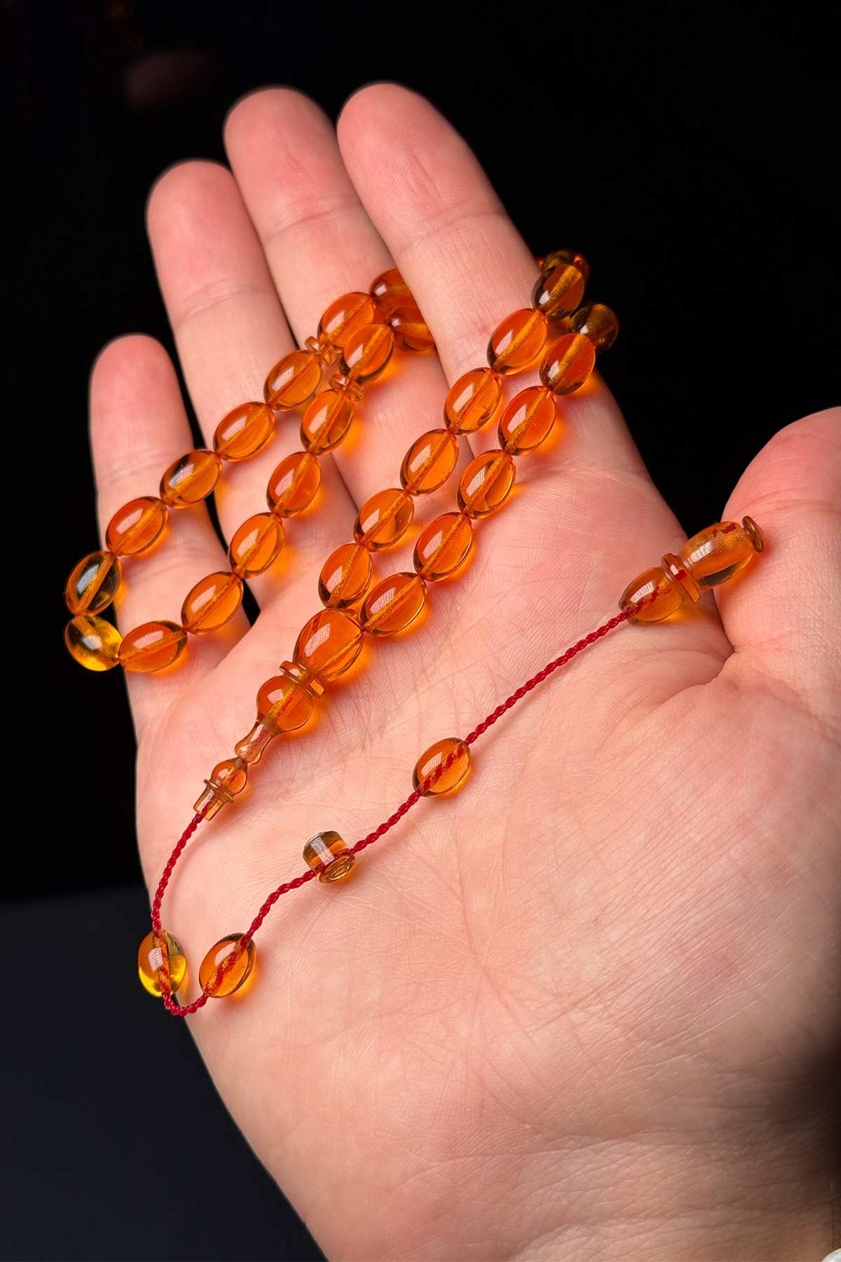 10x7 mm Güzel Çekimli Turuncu Ateş Kehribar Tesbih
