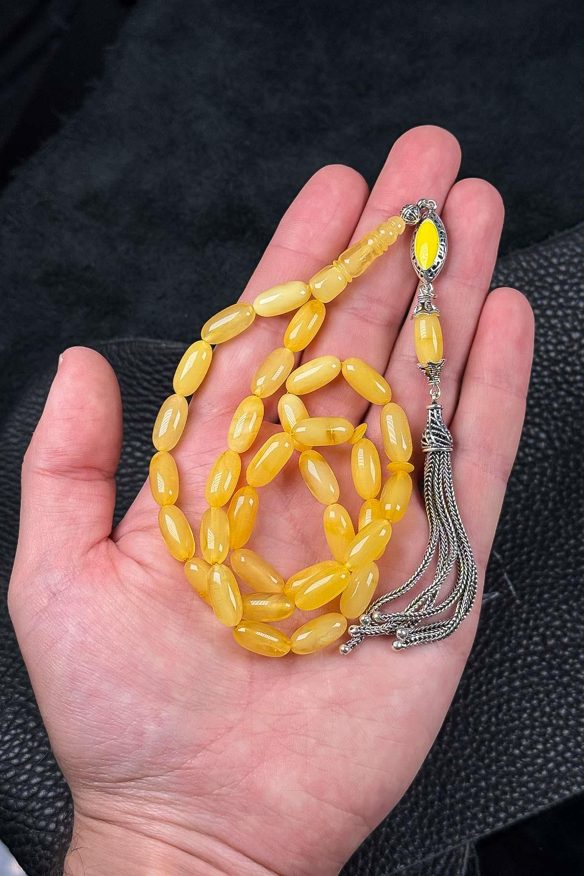 Uzun Arpa Gümüş Mine Püsküllü Boy Kaya Damla Kehribar Tesbih