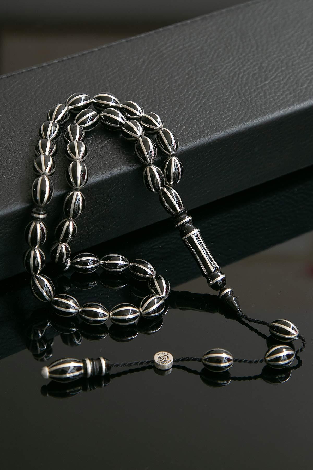 2 Ustanın Ortak Çalışması Gümüş Erzurum Oltu Taşı Tesbih