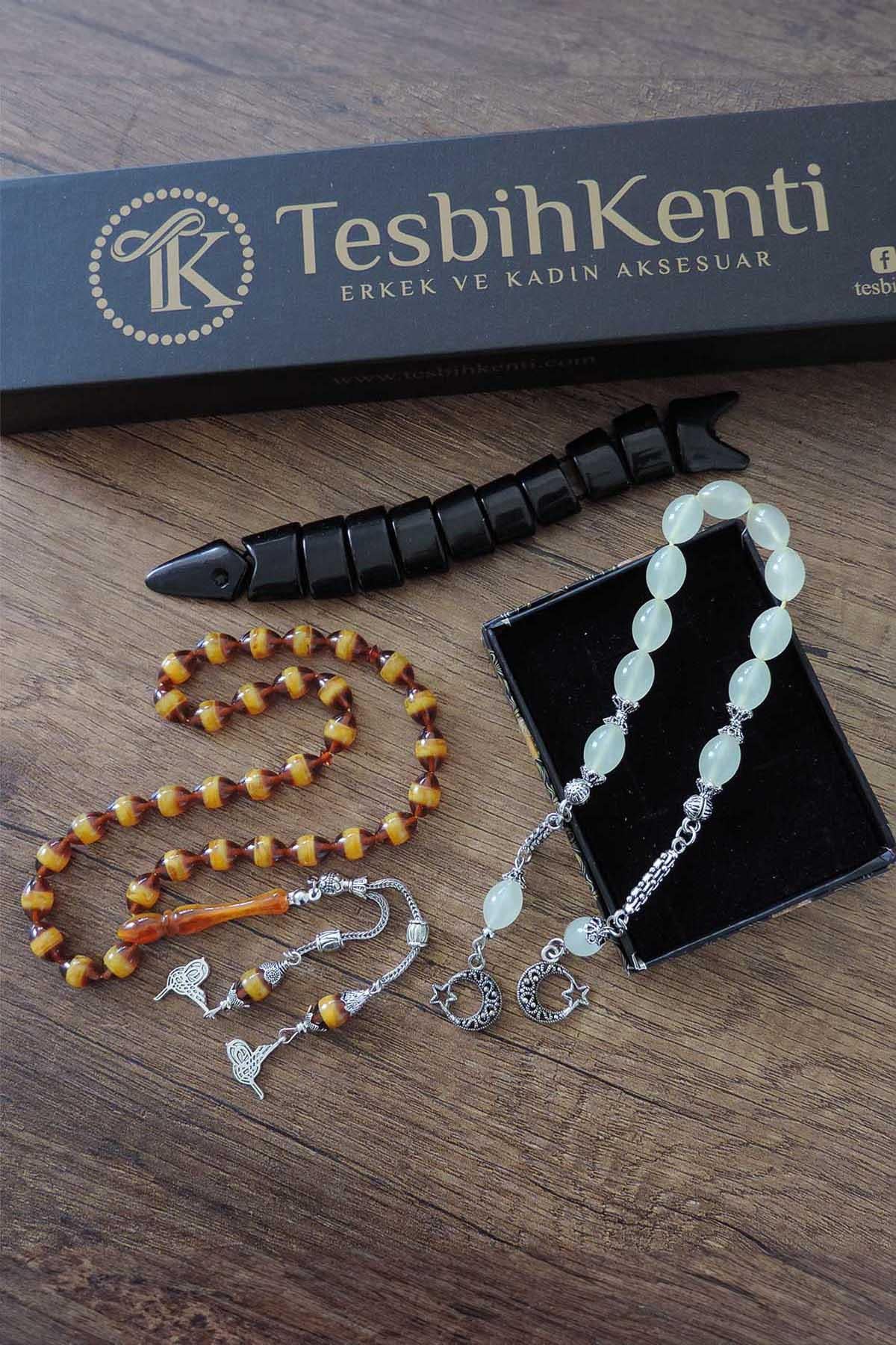 3 Lü Set Toz Kehribar Balık Tesbih ve Zaza Tesbih Seti