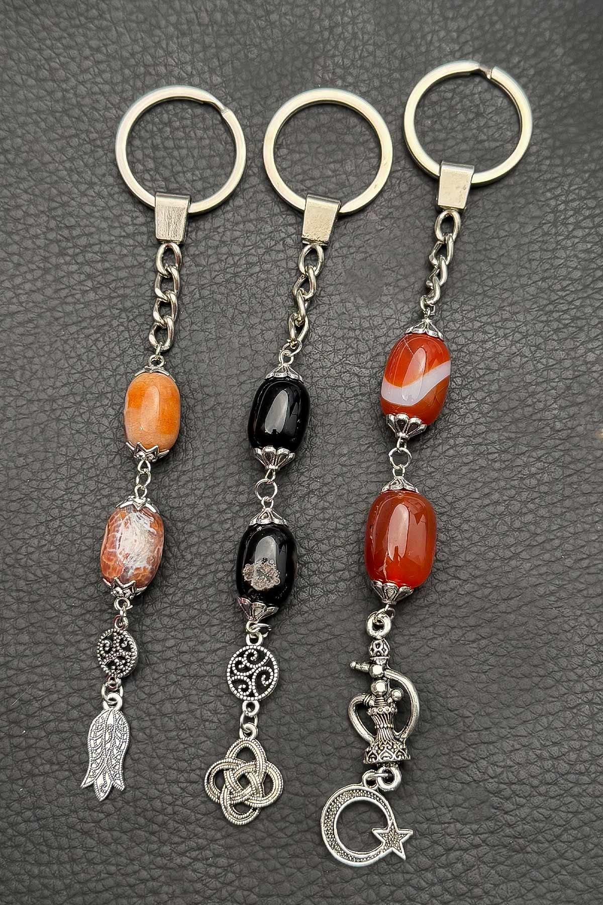 3lü Akik Taşı Anahtarlık Seti