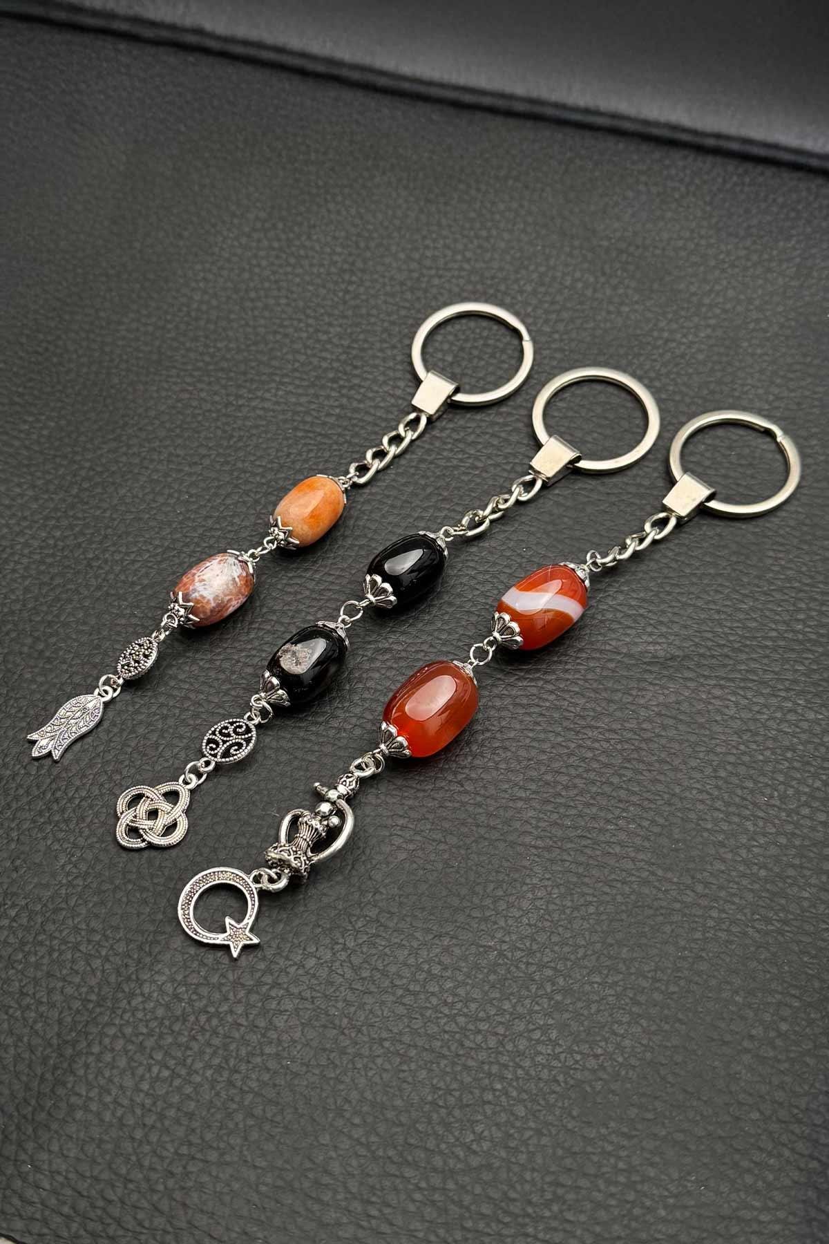 3lü Akik Taşı Anahtarlık Seti