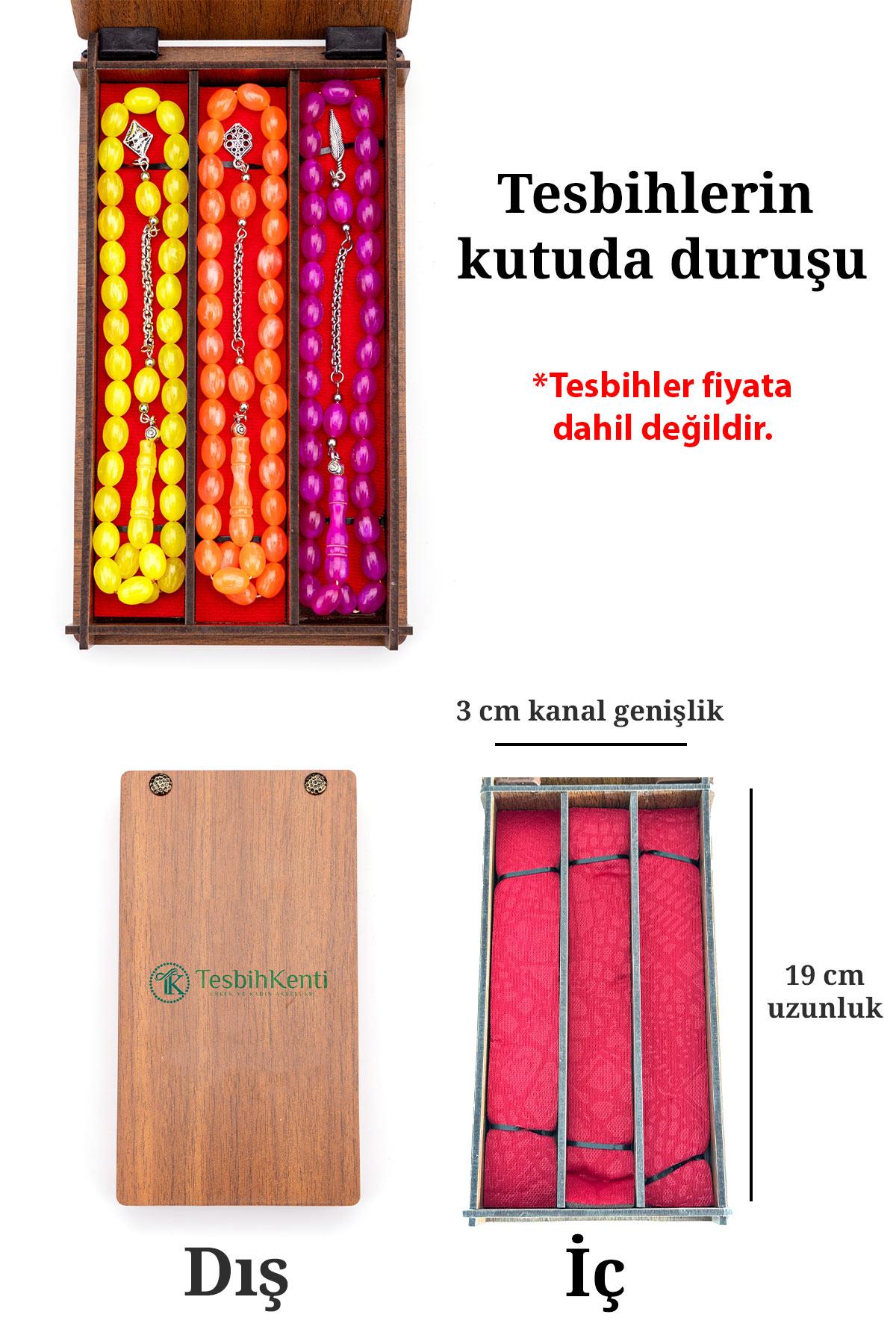3lü Menteşeli Ahşap Tesbih & Bileklik Kutusu