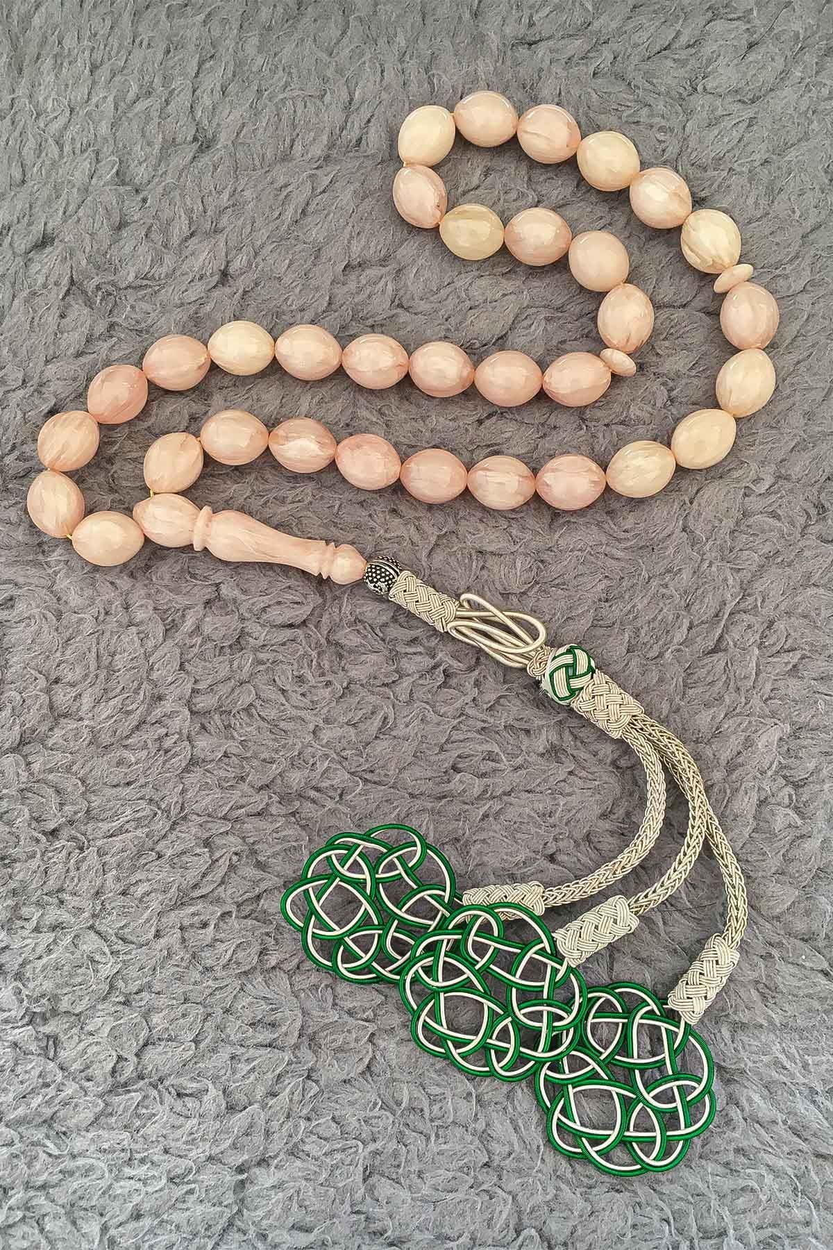 3lü Şems Model Kazaz Püsküllü Sıkma Kehribar Tesbih