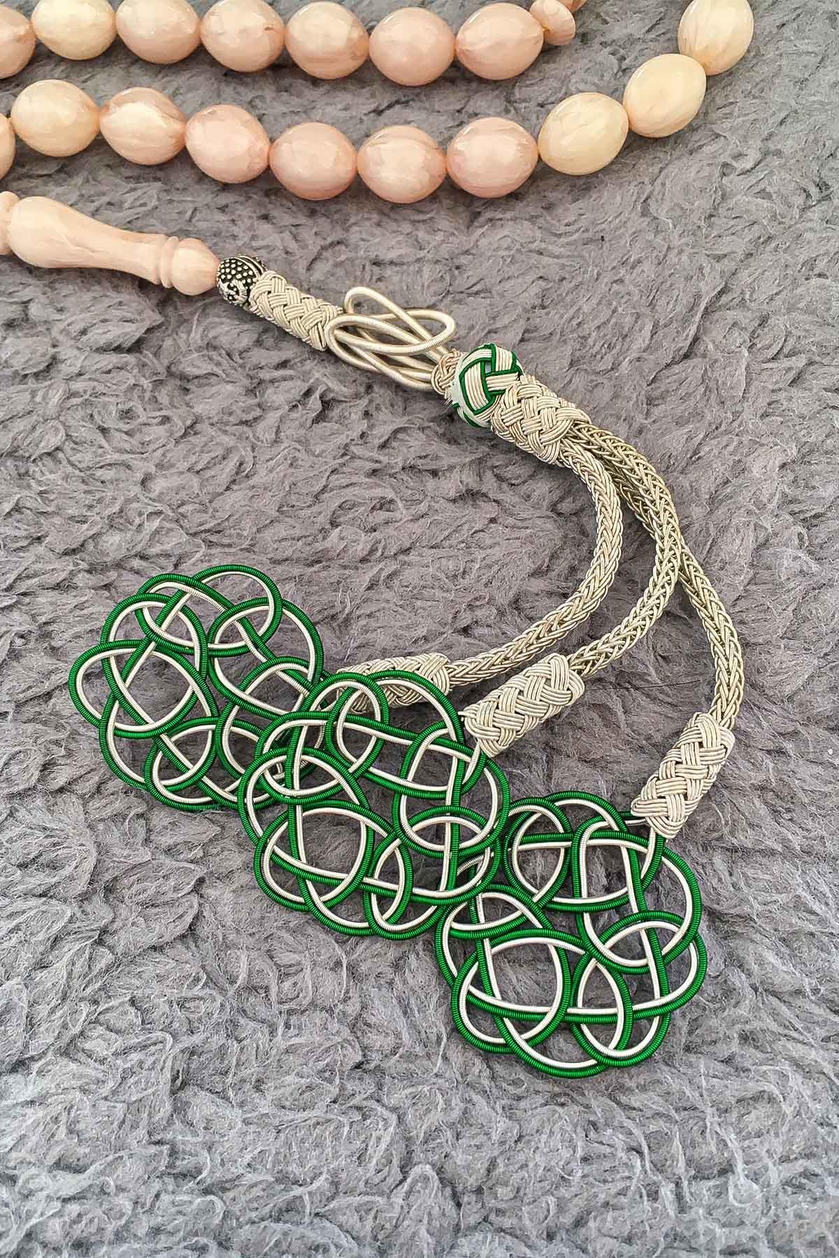 3lü Şems Model Kazaz Püsküllü Sıkma Kehribar Tesbih
