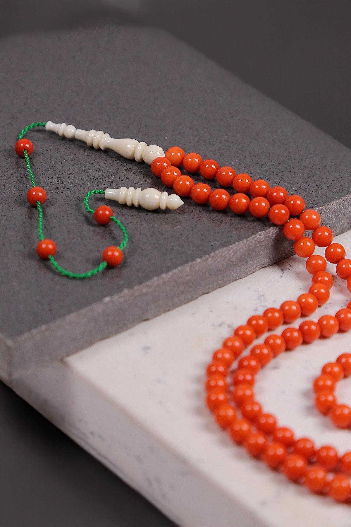 İsa Ceren İmzalı 99luk Mercan Tesbih Fil Dişi İmame Müezzin