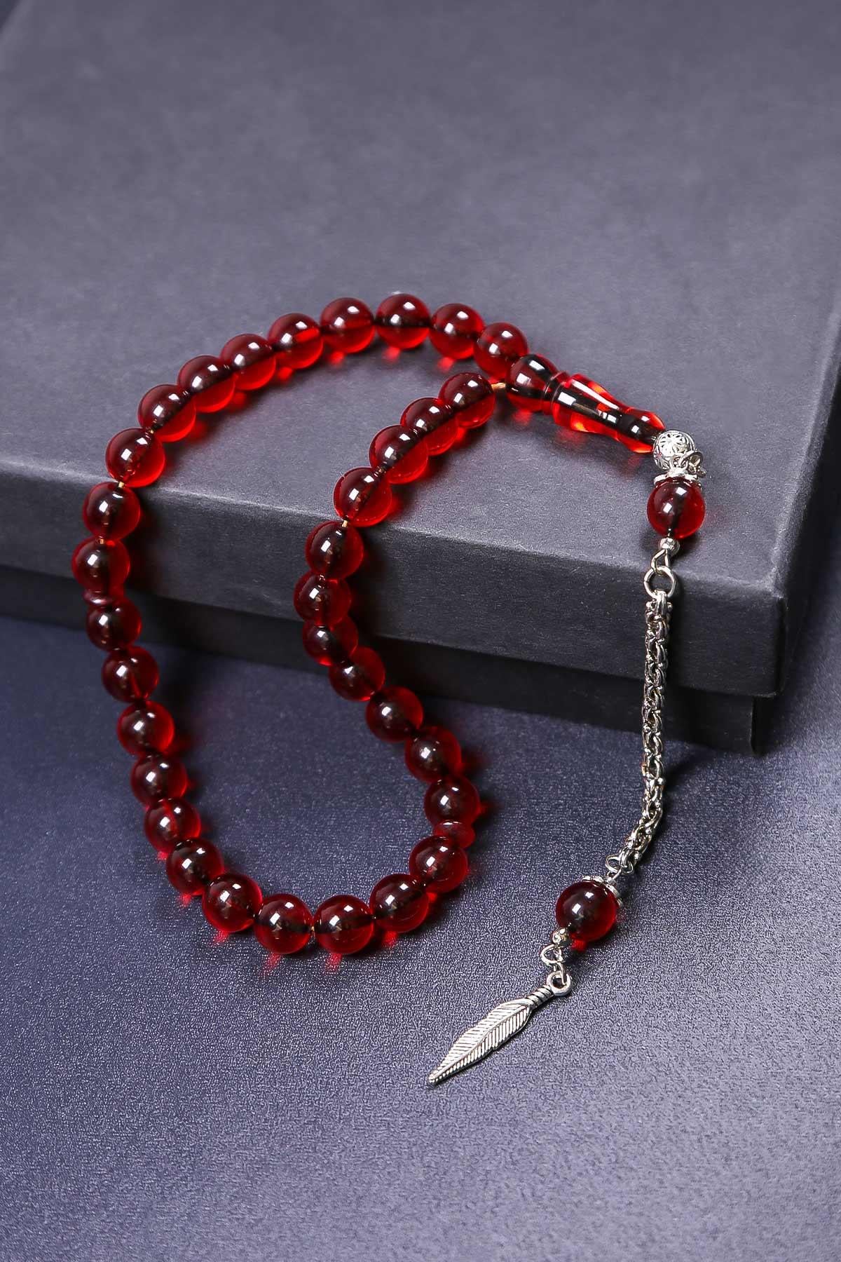 8 MM Küre Kırmızı Ateş Kehribar Tesbih