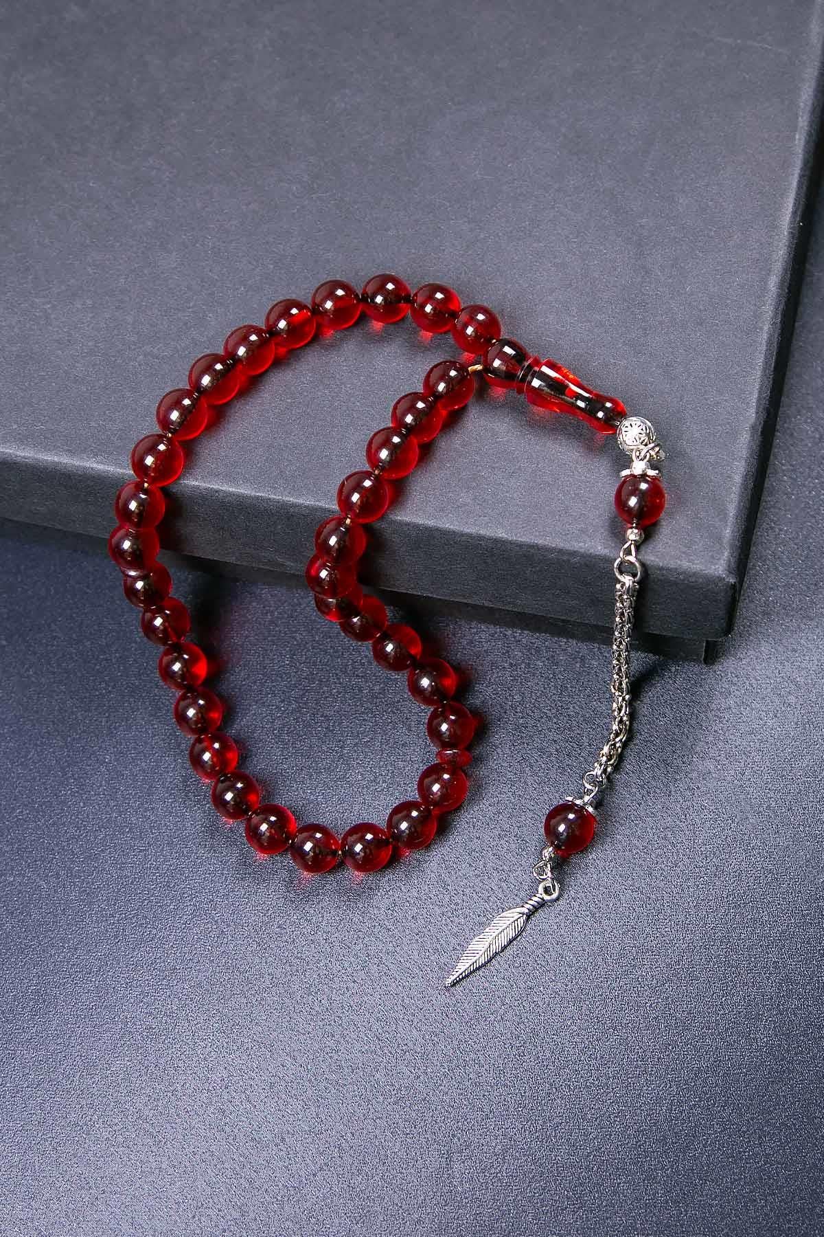 8 MM Küre Kırmızı Ateş Kehribar Tesbih
