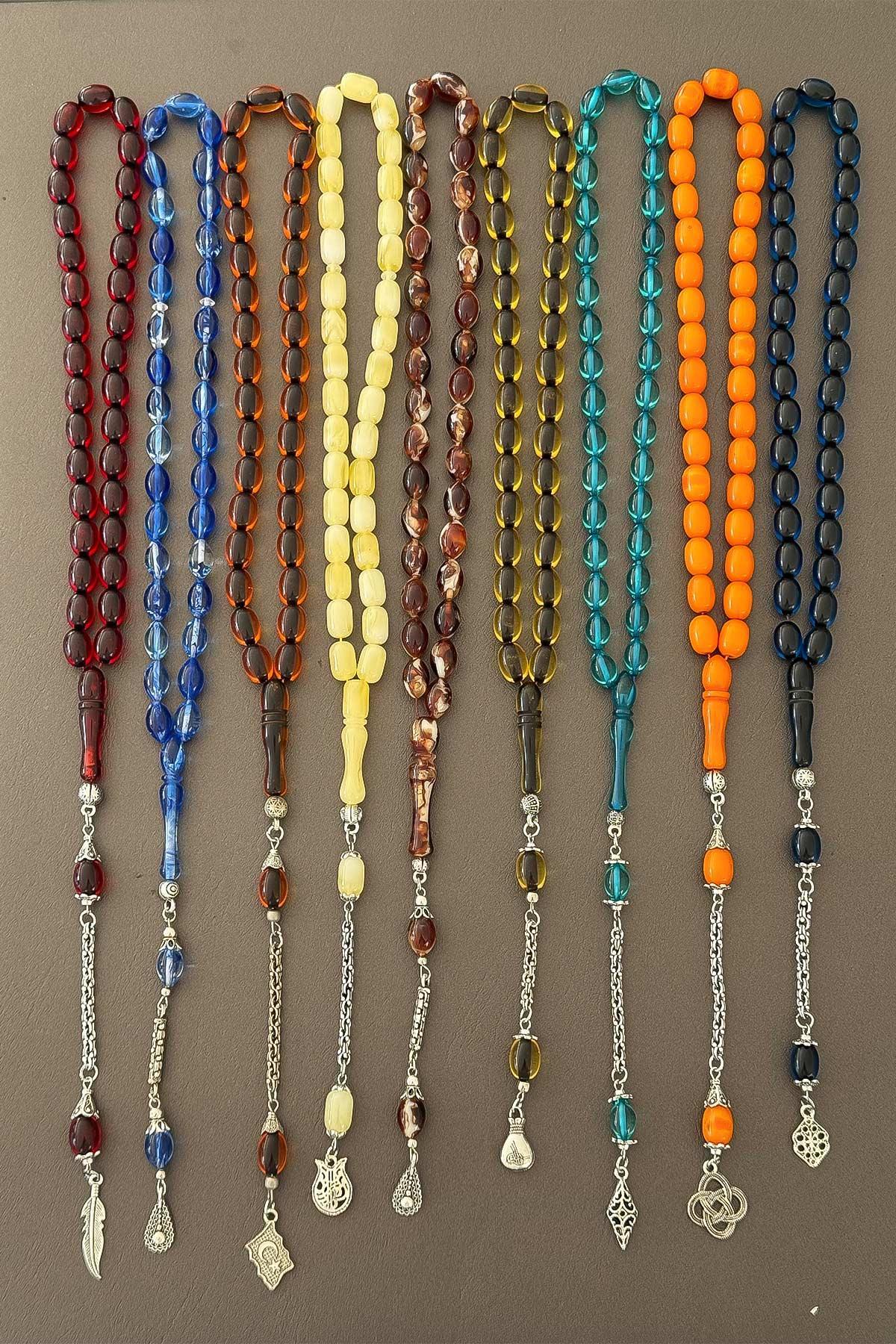 9 Adet Bir Birinden Güzel Canlı Renk Toz Kehribar Tesbih