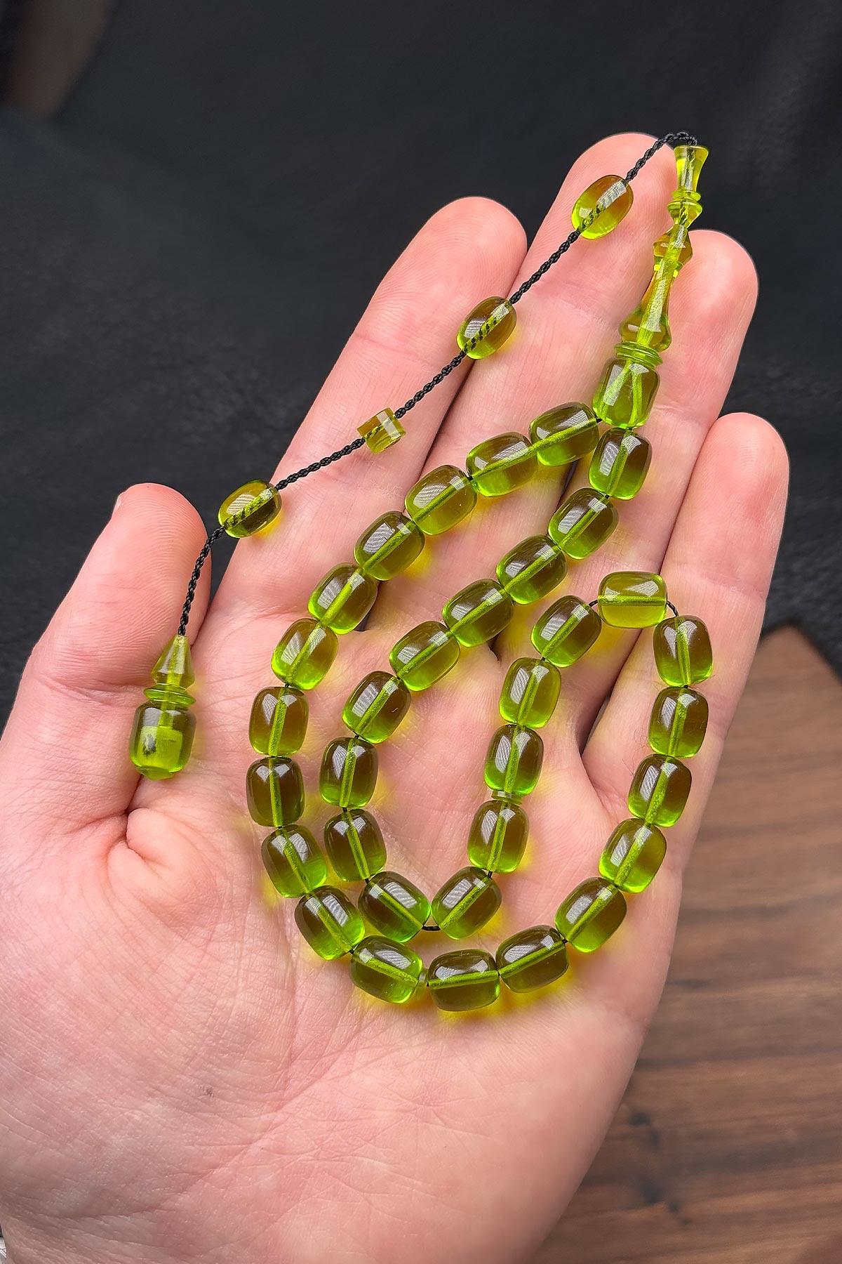 9/8 MM Usta İşçilik Yeşil Renk Ateş Kehribar Tesbih