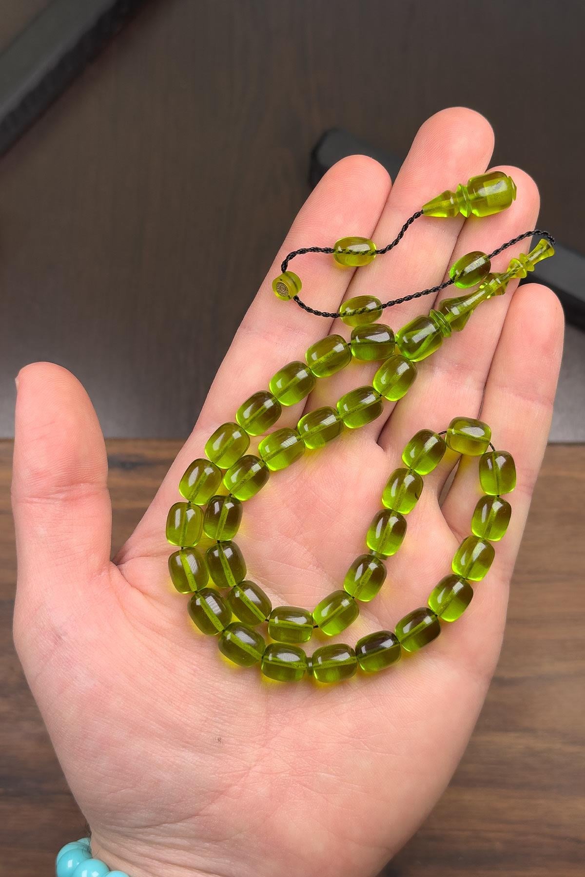 9/8 MM Usta İşçilik Yeşil Renk Ateş Kehribar Tesbih
