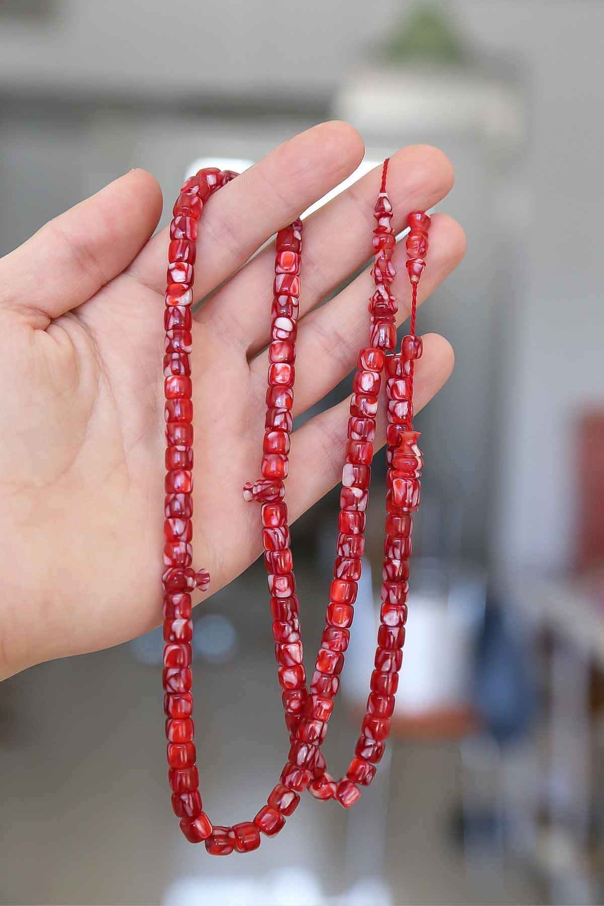 99luk Koyu Kırmızı Tekerlek Tane Usta İşin Galalith Tesbih