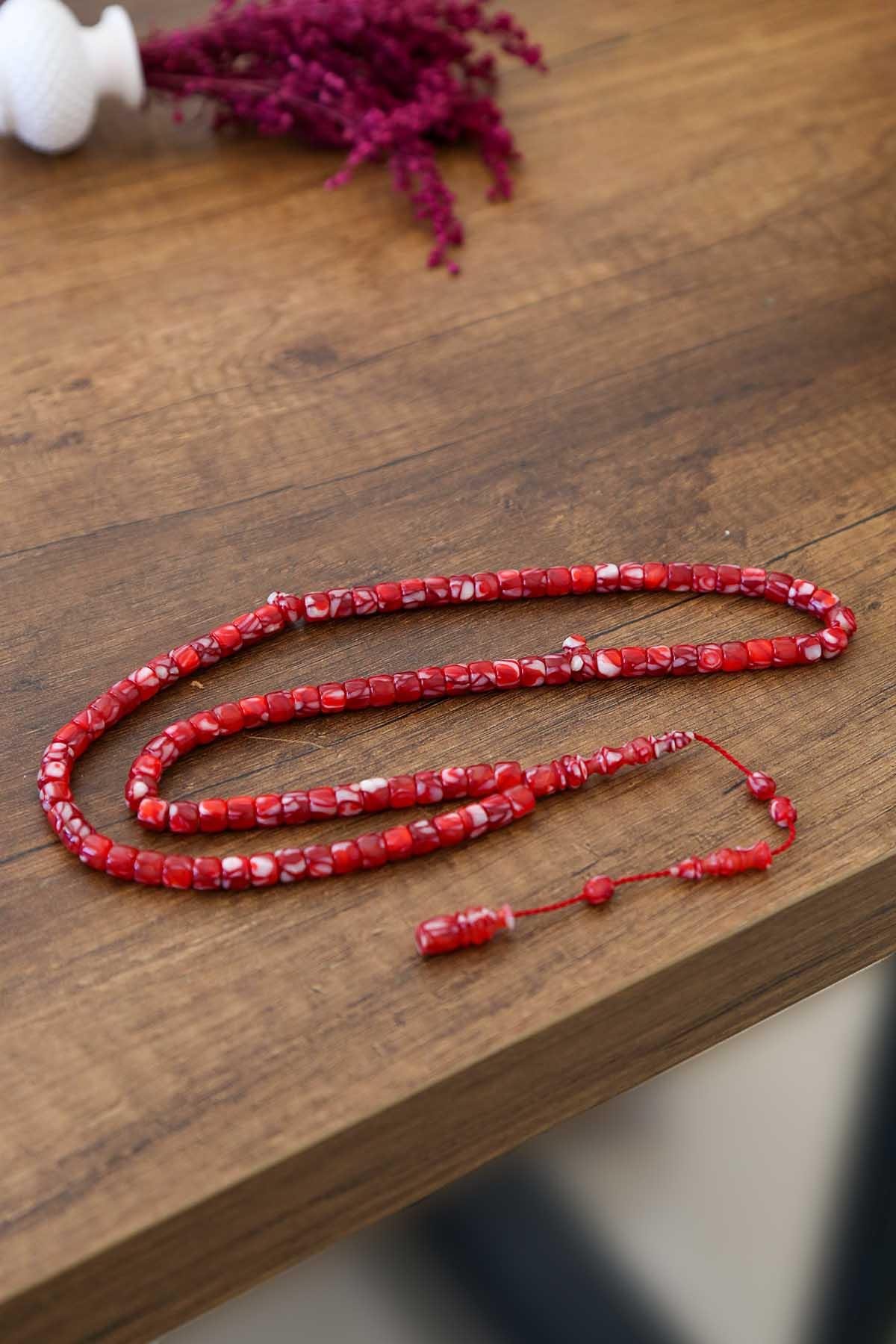 99luk Koyu Kırmızı Tekerlek Tane Usta İşin Galalith Tesbih