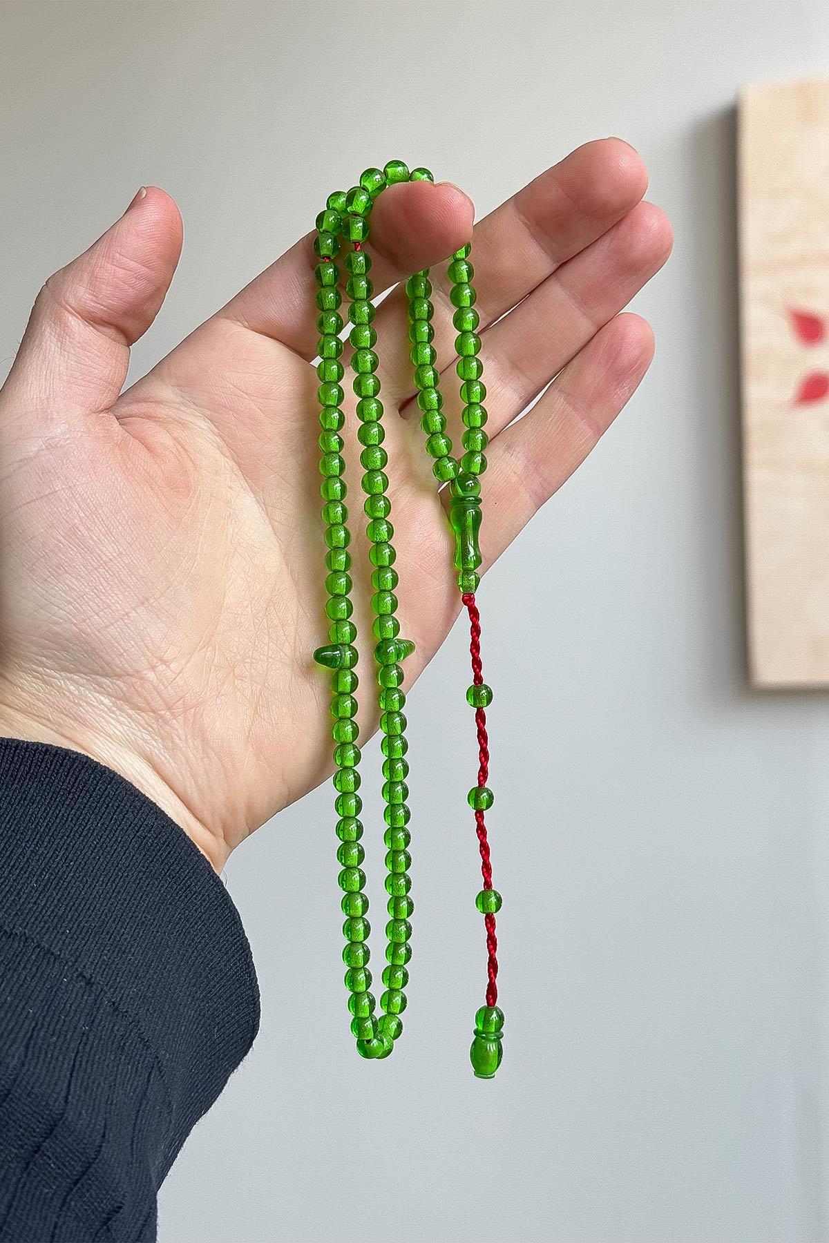 99luk Yeşil Renk Küçük Boy Ateş Kehribar Tesbih