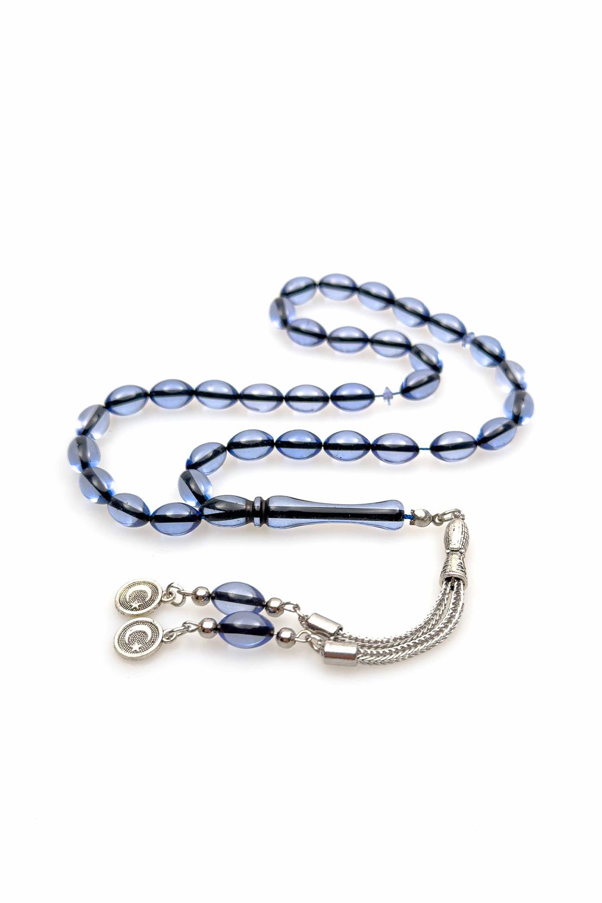 Açık Mavi Renk Güzel Çekimli Toz Kehribar Tesbih