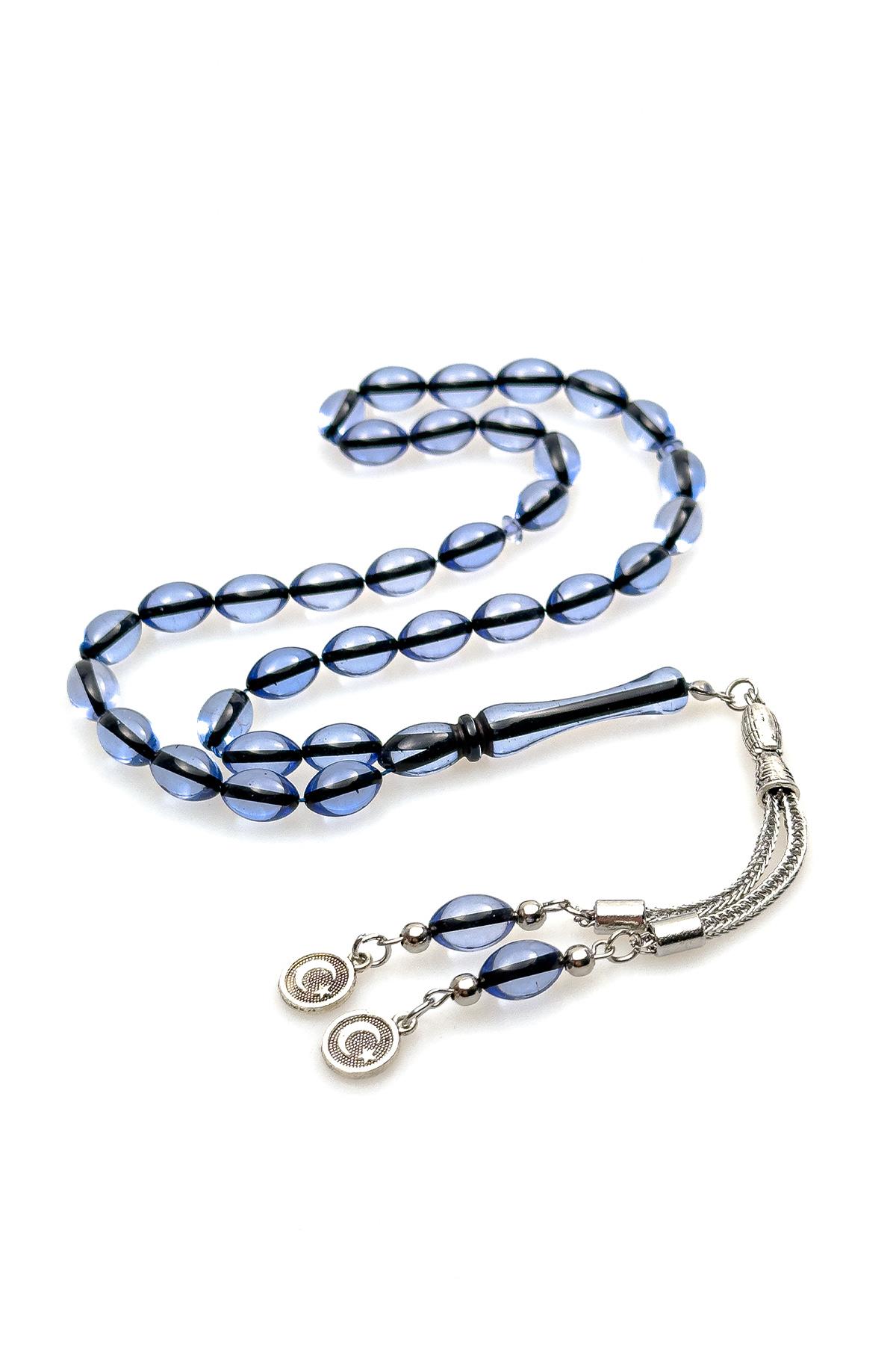 Açık Mavi Renk Güzel Çekimli Toz Kehribar Tesbih