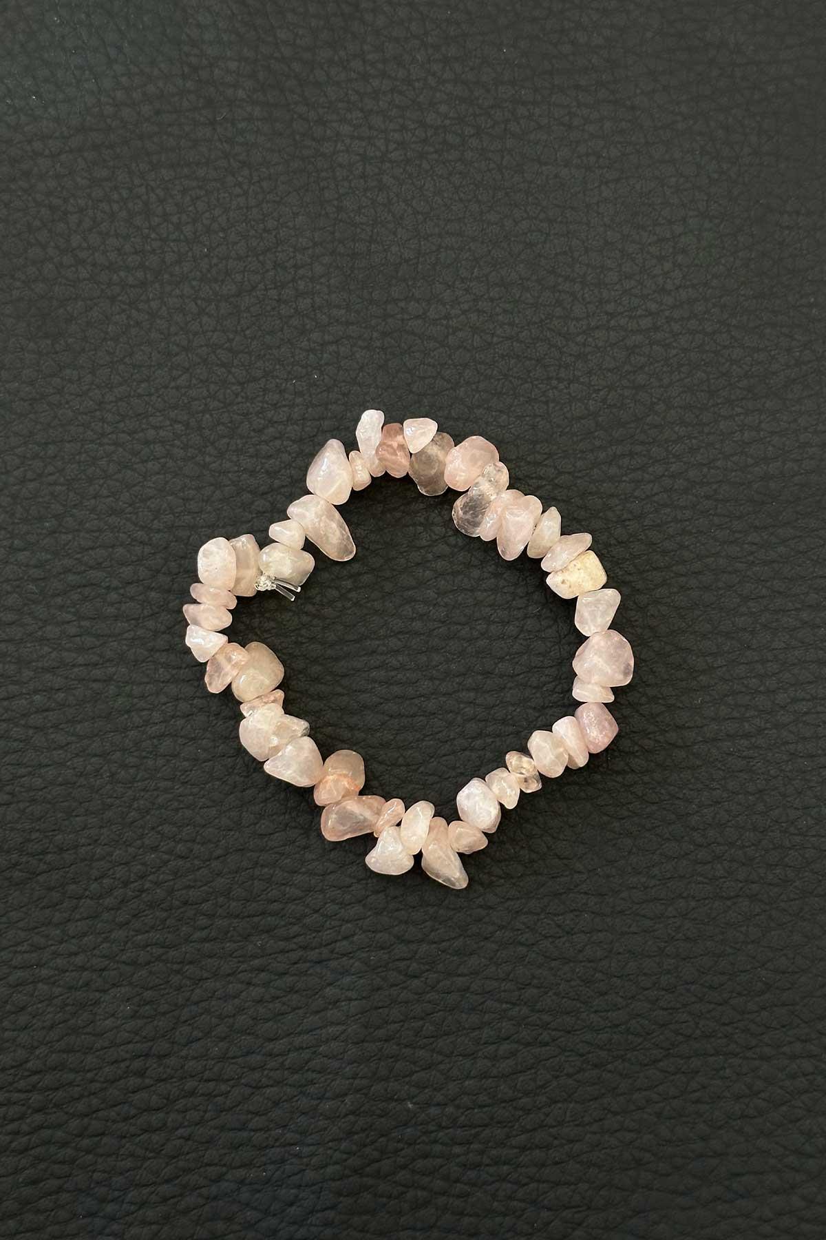 Açık Pembe Kuvars Doğal Taş Bileklik