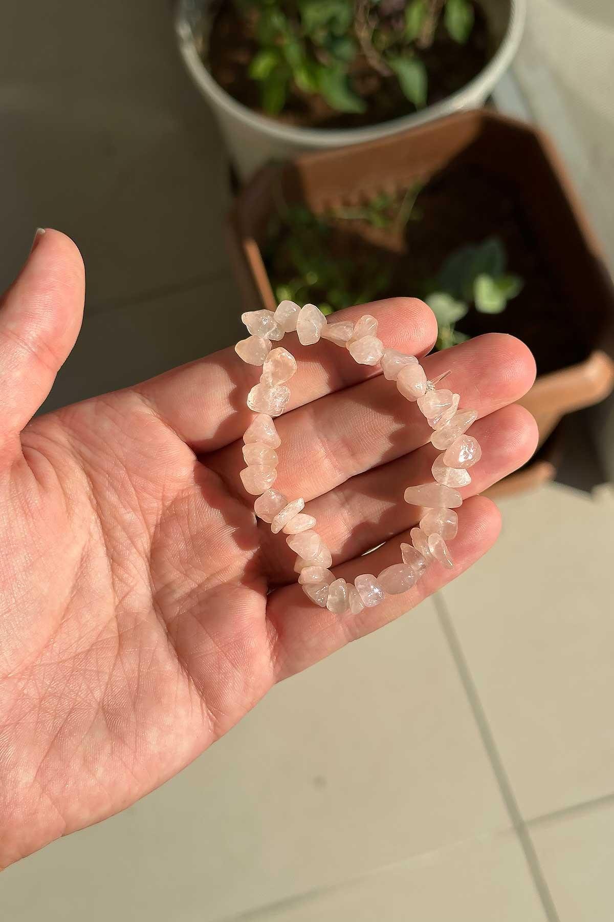 Açık Pembe Kuvars Doğal Taş Bileklik