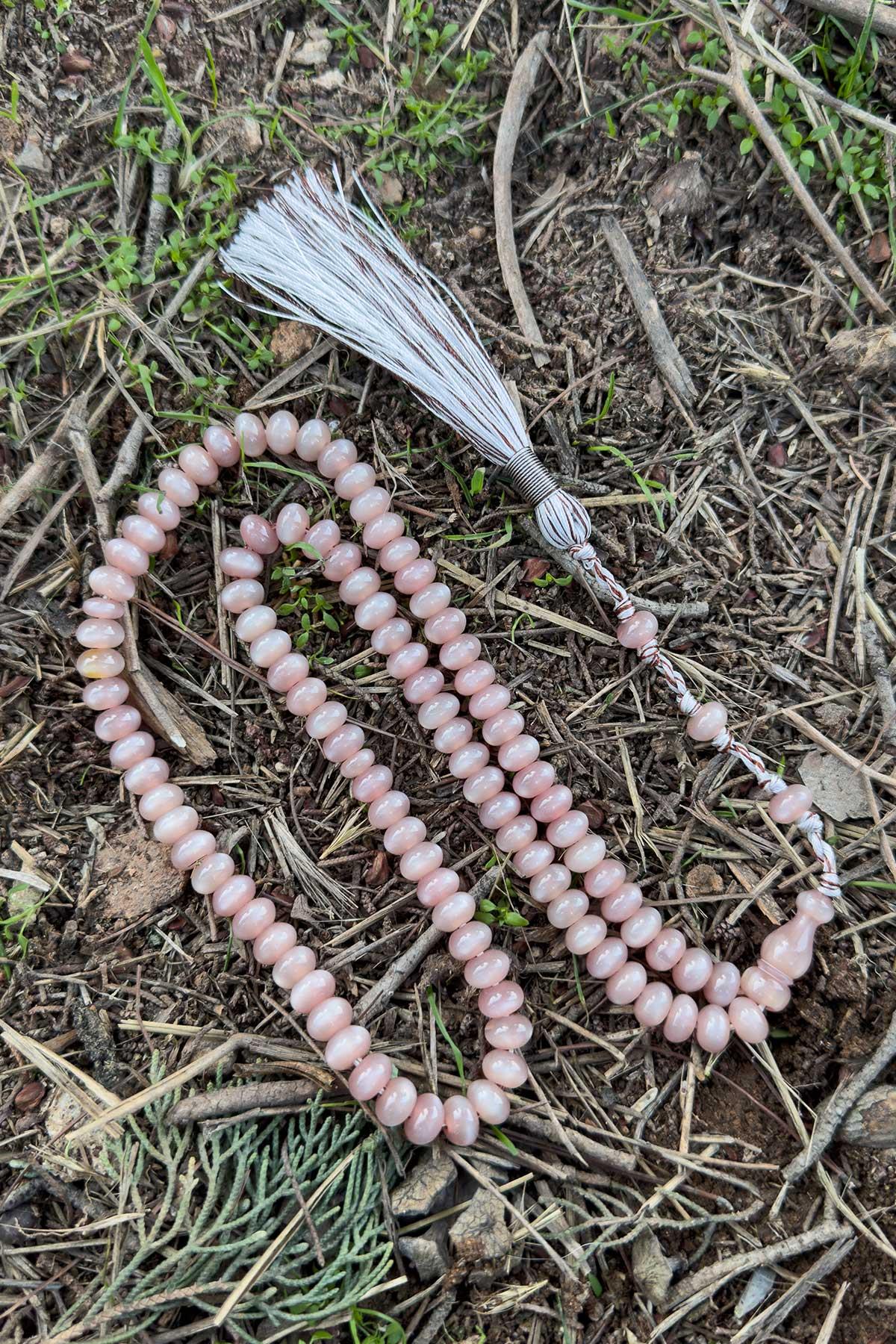 Açık Pembe Özel Tasarım 99luk Sıkma Kehribar Tesbih