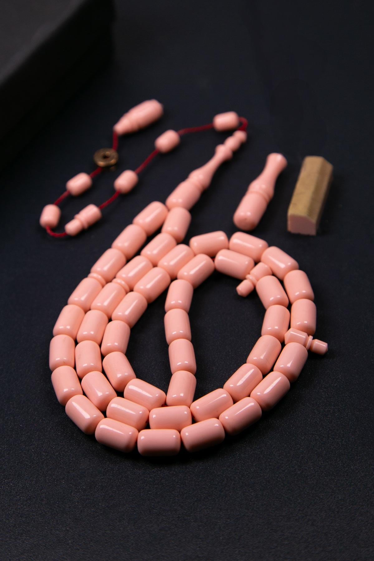 Açık Pembe Usta İşçilik 45 Taneli Eski Fransız Galalit Tesbih