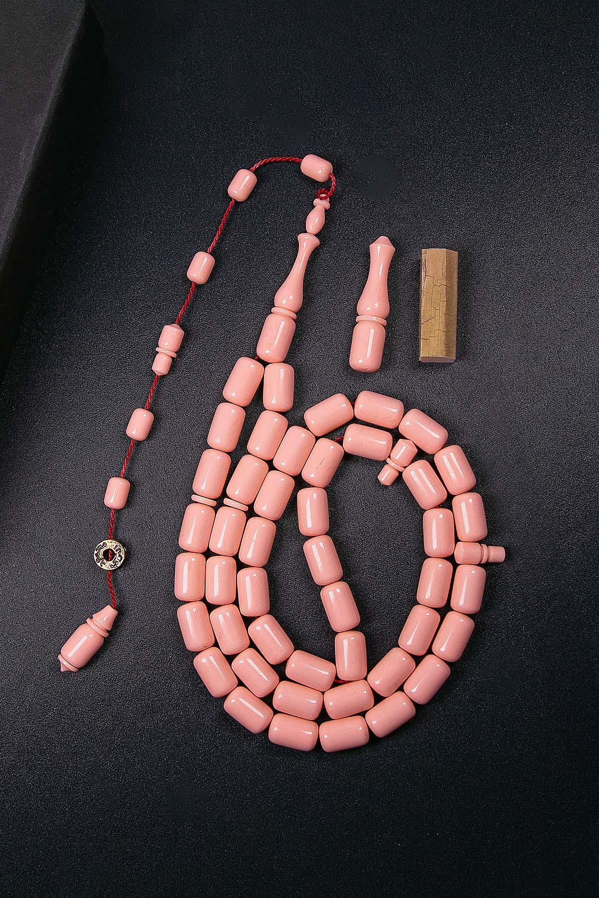 Açık Pembe Usta İşçilik 45 Taneli Eski Fransız Galalit Tesbih